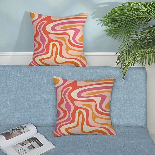 Miniatura 3 de Juego de 2 fundas de almohada bohemias de 18 x 18 pulgadas, estilo retro, naranja, rosa, amarillo, colorido, decorativo, moderno, abstracto,
