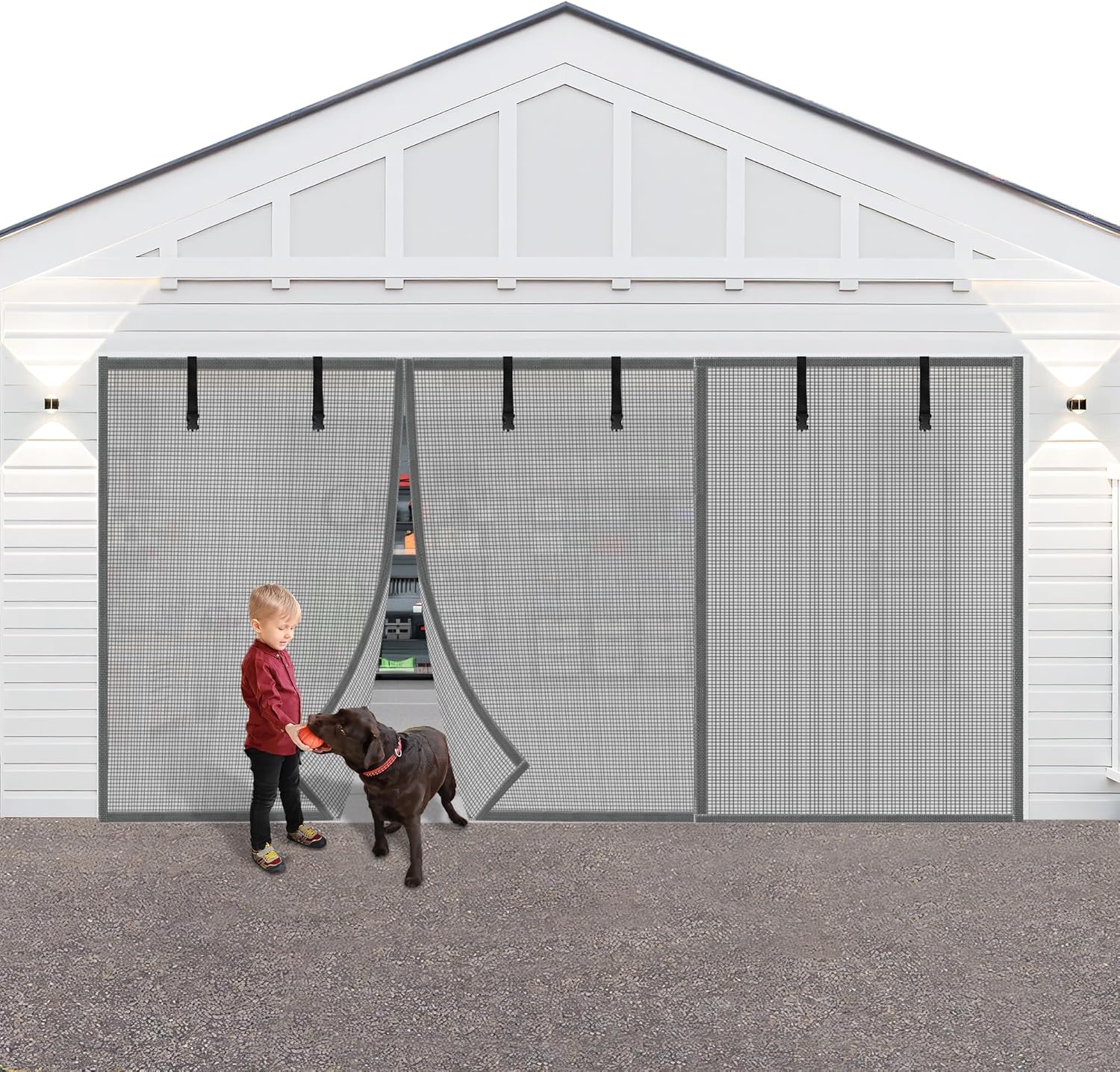 Privacy Garage Door Screen Blackout for 2 Car Garage-16x7FT Privacy Silver Grey Heavy Duty Magnetic Garage Screen, Hands Free, Magnetic Privacy Garage Screen Door