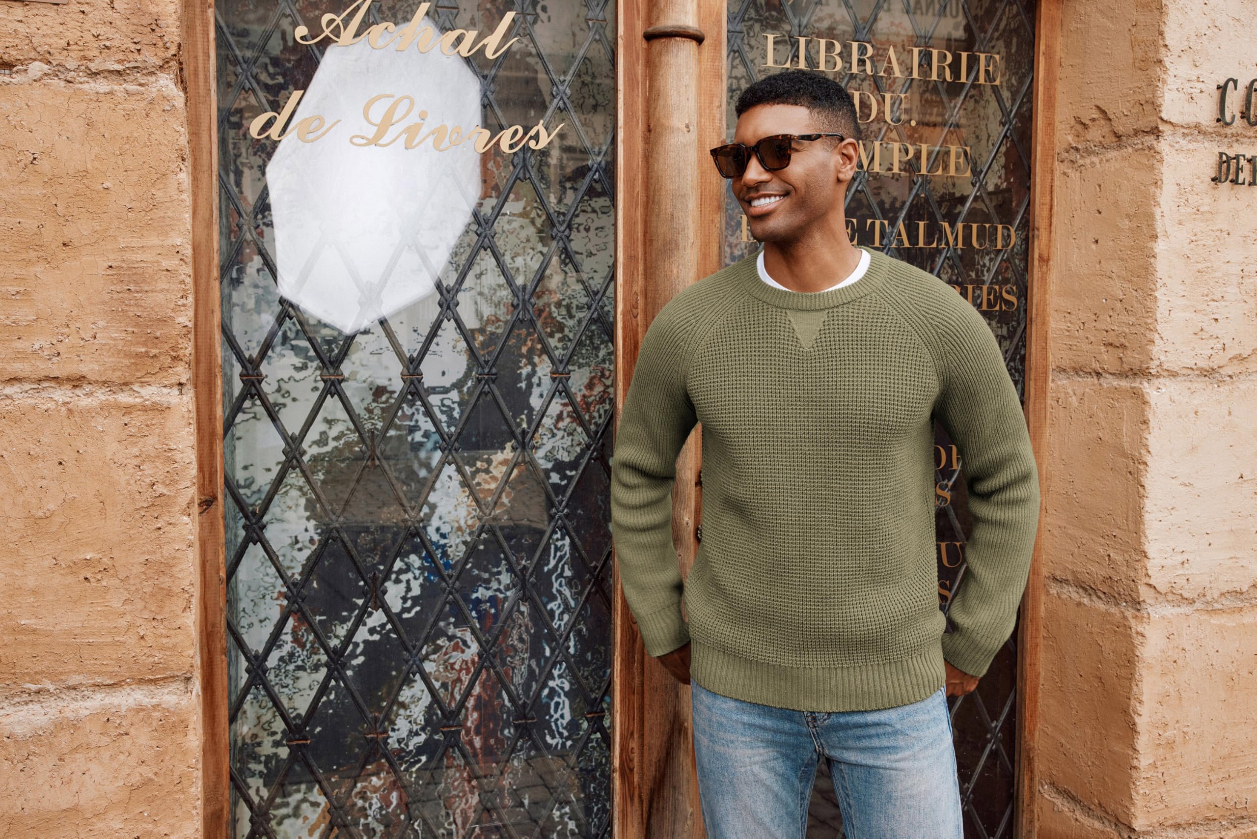 PJ PAUL JONES Herren Pullover mit Rundhals Langarm Waffel Strickpullover | Pulli Arbeitspullover Warm Langarmshirt,Einfarbig Sweater