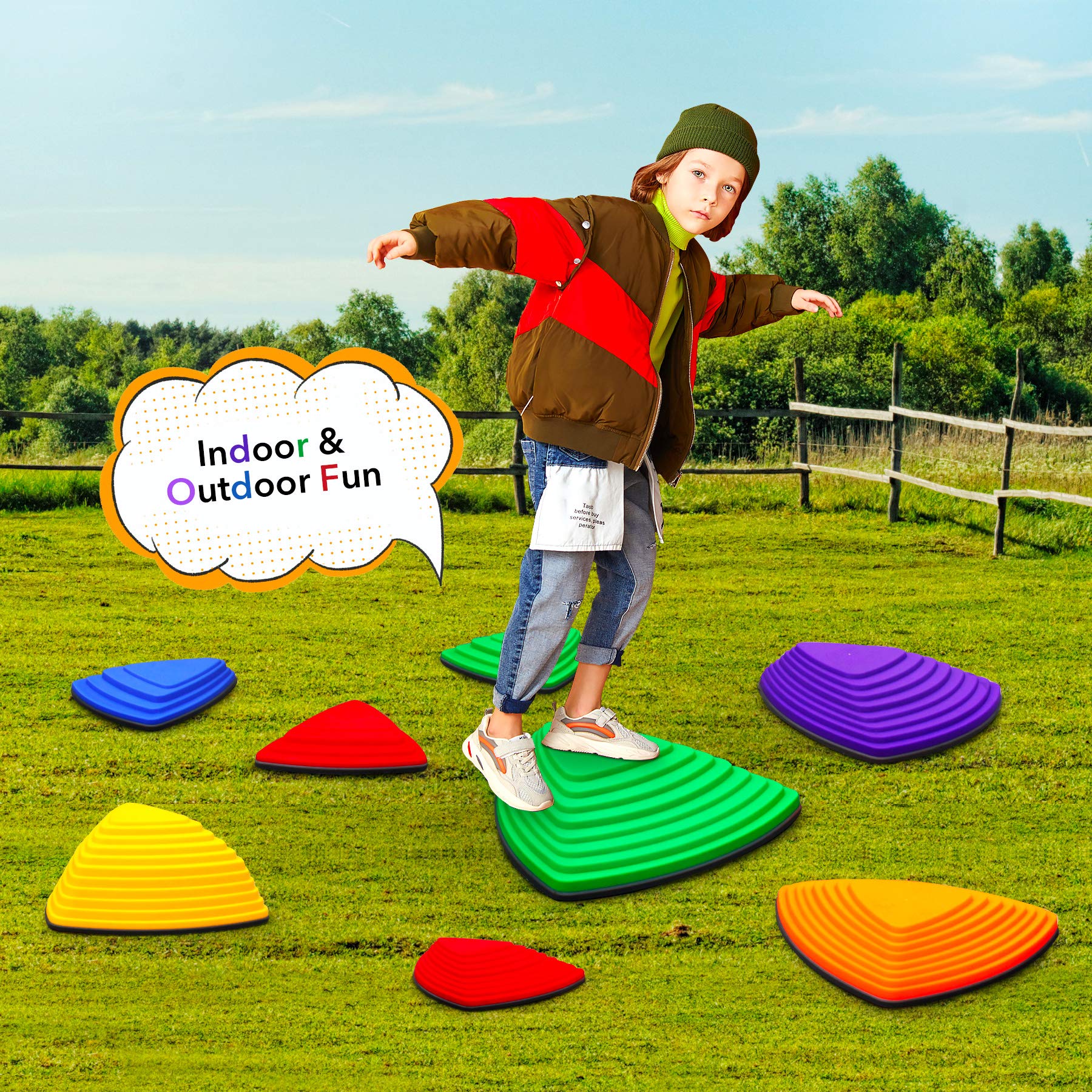 Balance Stepping Stones for Kids 11pcs Anti-skidding Stepping Stones Set Balance Blocks Indoor & Outdoor Kids Fitness Equipment Promotes Balance Coordination and Strength