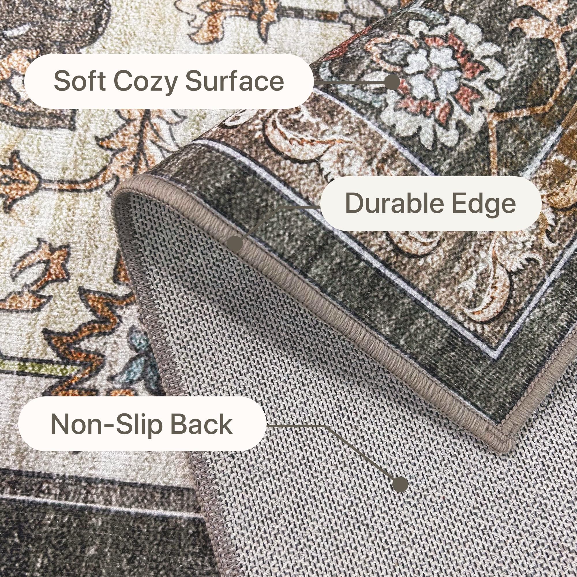 GENIMO Rugs Living Room 60x120CM Runner Rug Machine Washable Non Slip Boho Vintage No Pile Carpet for Bedroom Hallway, Lounge - Image 3
