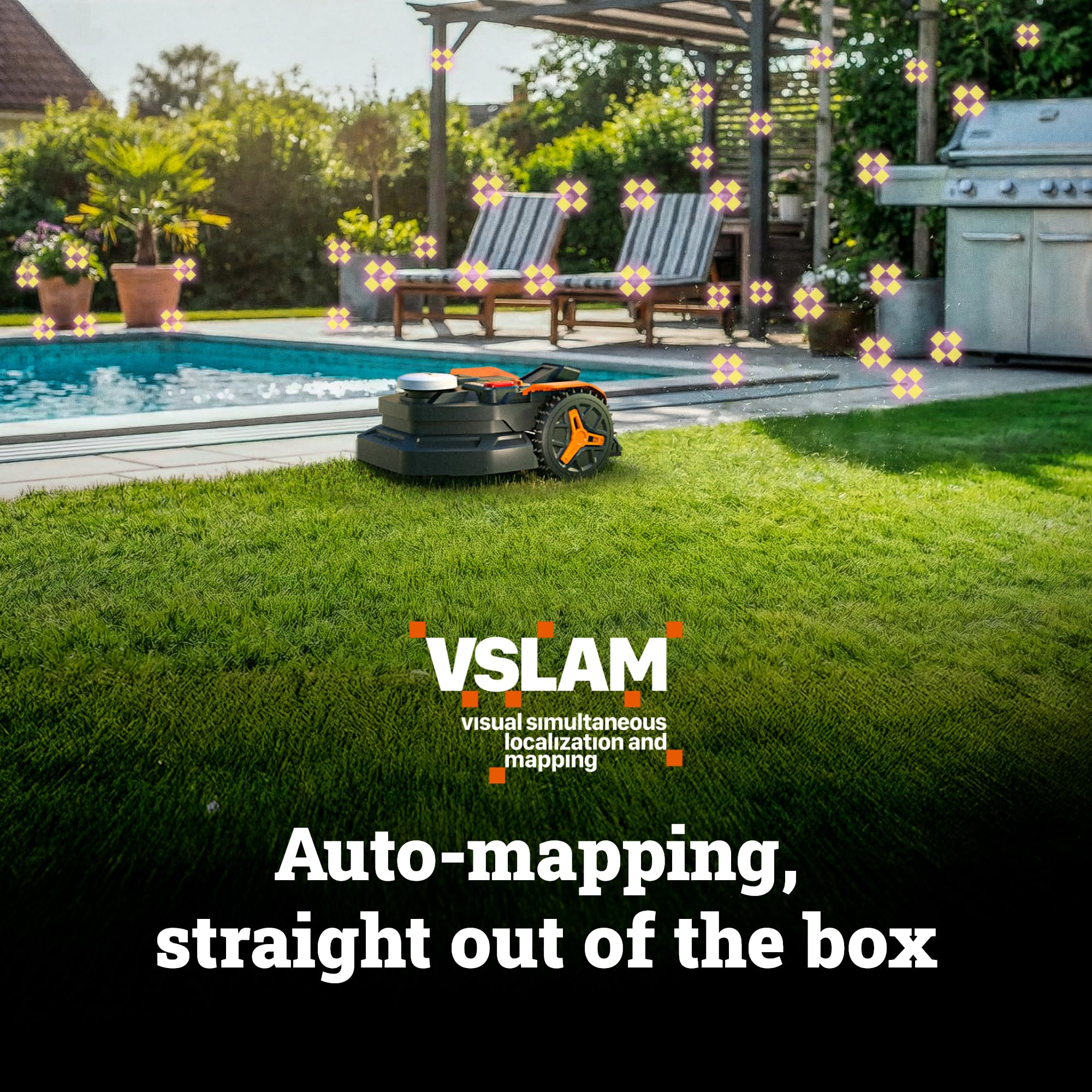 Worx Landroid Vision Cloud Robot cortacésped, cortacésped sin perímetro, Robot cortacésped para 1/4 Acre, prevención de obstáculos con IA y navegación RTK en la Nube, Pendiente del 30%, mapeo