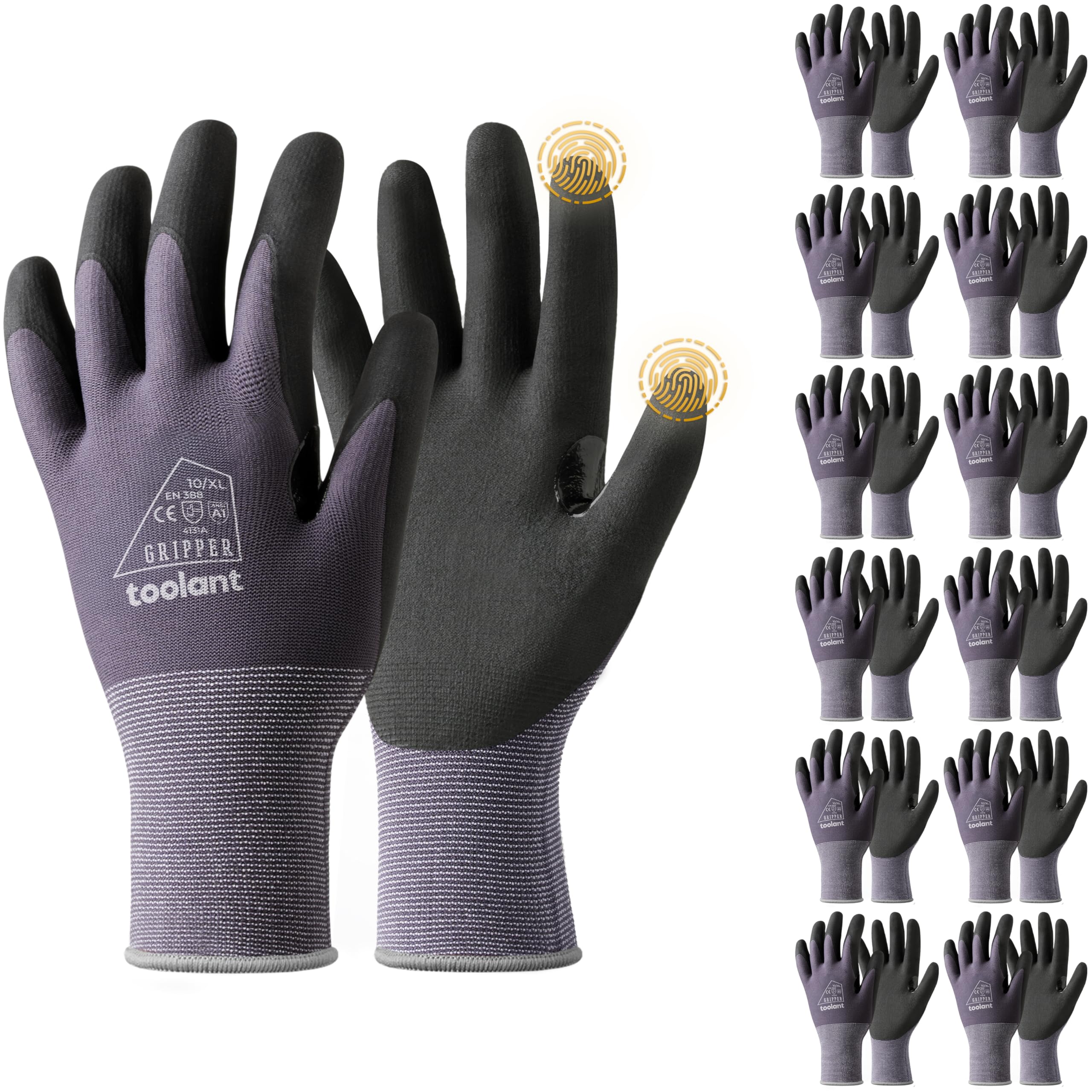 toolant Work Gloves Men MicroFoam Nitrile Coated, Breathable Nylon Safety Gloves with Stretchy Fit, Firm Grip & Touchsreen