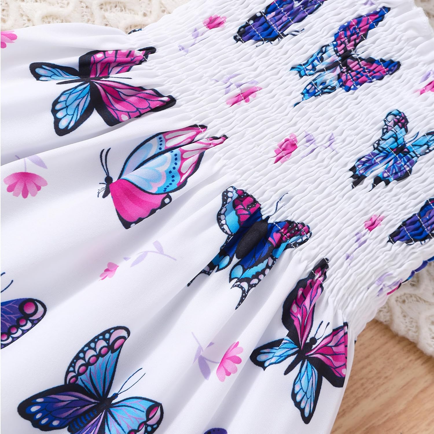 Toddler Girl Dress Kids Ruffle Sleeve Floral Smocked Sundress Sleeveless Swing Tiered Dresses 2-8 Years Purple Butterfly 3-4T image 5 of 6 B0F13LSQRH