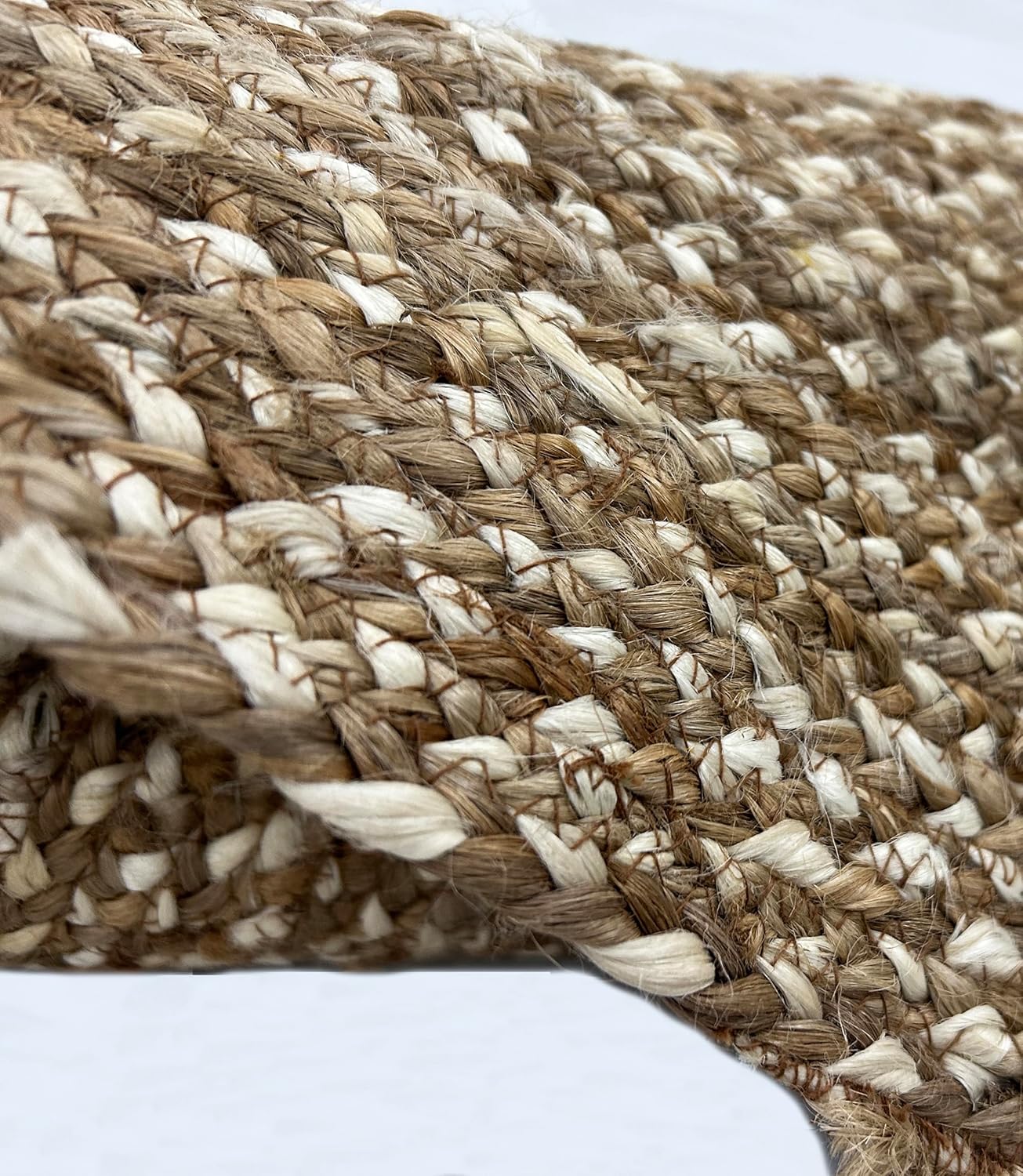 Oval Jute Area Rug - 9x12 ft Hand Braided Natural Fiber Rugs Thick 0.27" Handmade Oval White & Beige Solid Rugs for Living Room, Home/Office Decor, Indoor Outdoor Carpet
