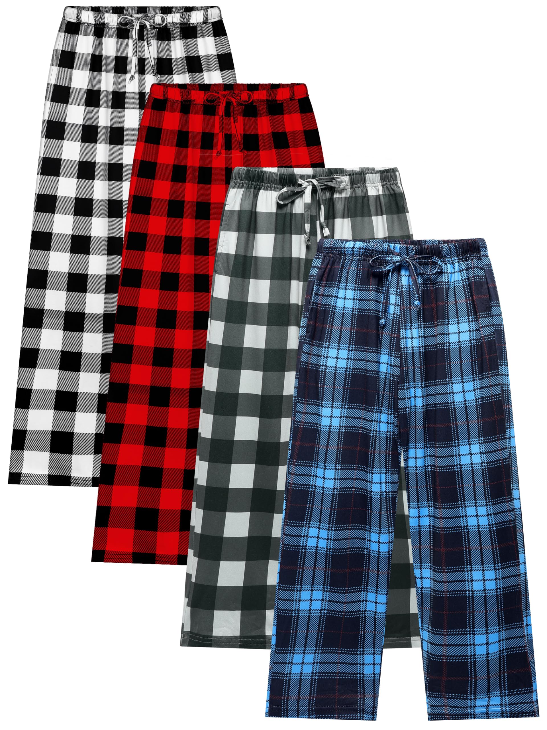 Cooraby 4 Pack Boys Plaid Pants with Pockets Elastic Waist Drawstring Printed Plaid Pants Christmas for Boys Girls