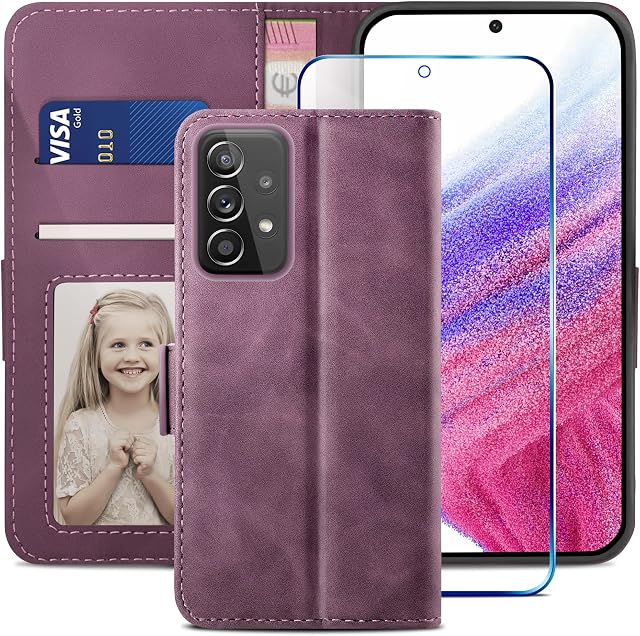 YATWIN Compatible with Samsung Galaxy A53 5G Case, Flip Wallet Leather Case with Screen Protector and Card Slot Kickstand Phone Cases Cover for Samsung A53 - Wine Red