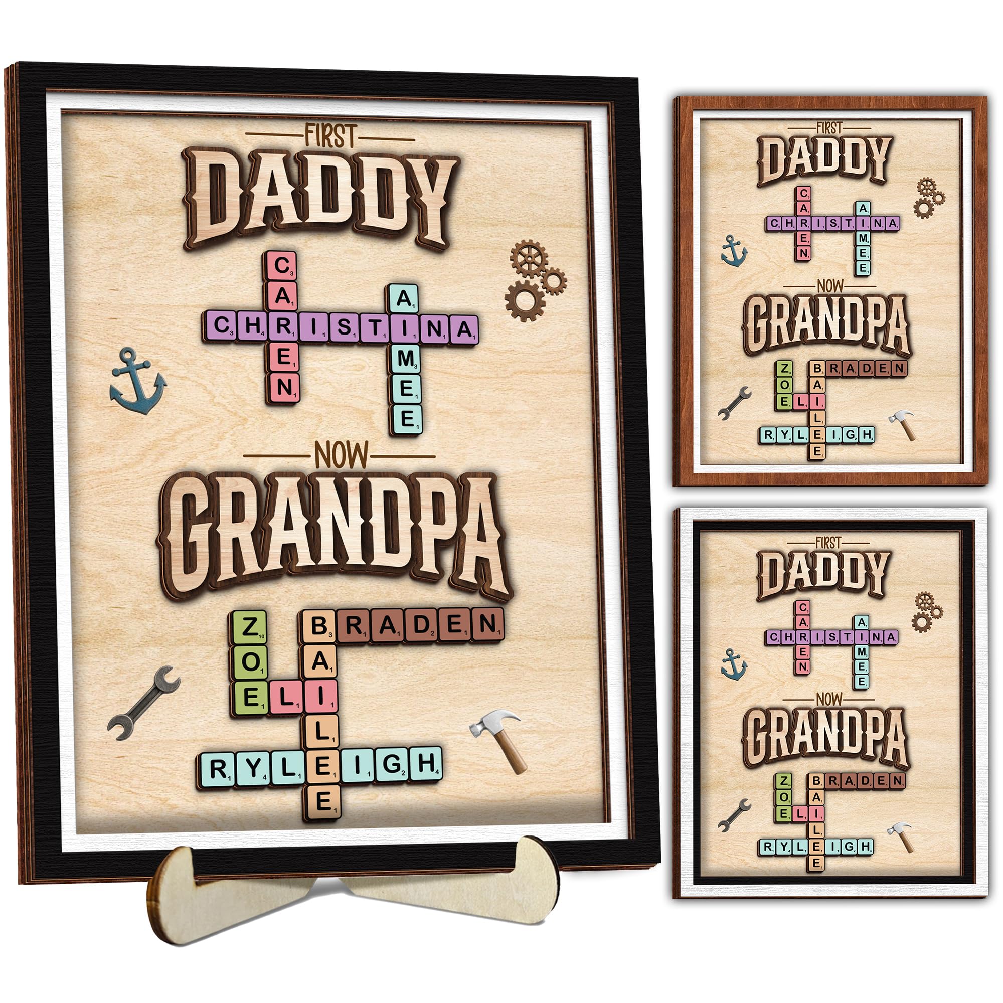 First Dad Now Grandpa Gifts for Fathers Day from Son Daughter, Personalized Family Scrabble Name Sign, Crossword Tiles Letter Plaque, New Grandpa Gifts Papa, Birthday Gift for Dad, Home Decor