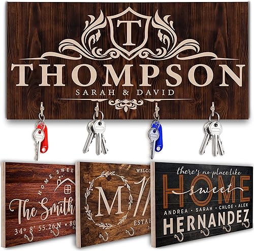 Ganchos de madera personalizados para llaves de pared, regalo de madera personalizado para inauguración de la casa  C5