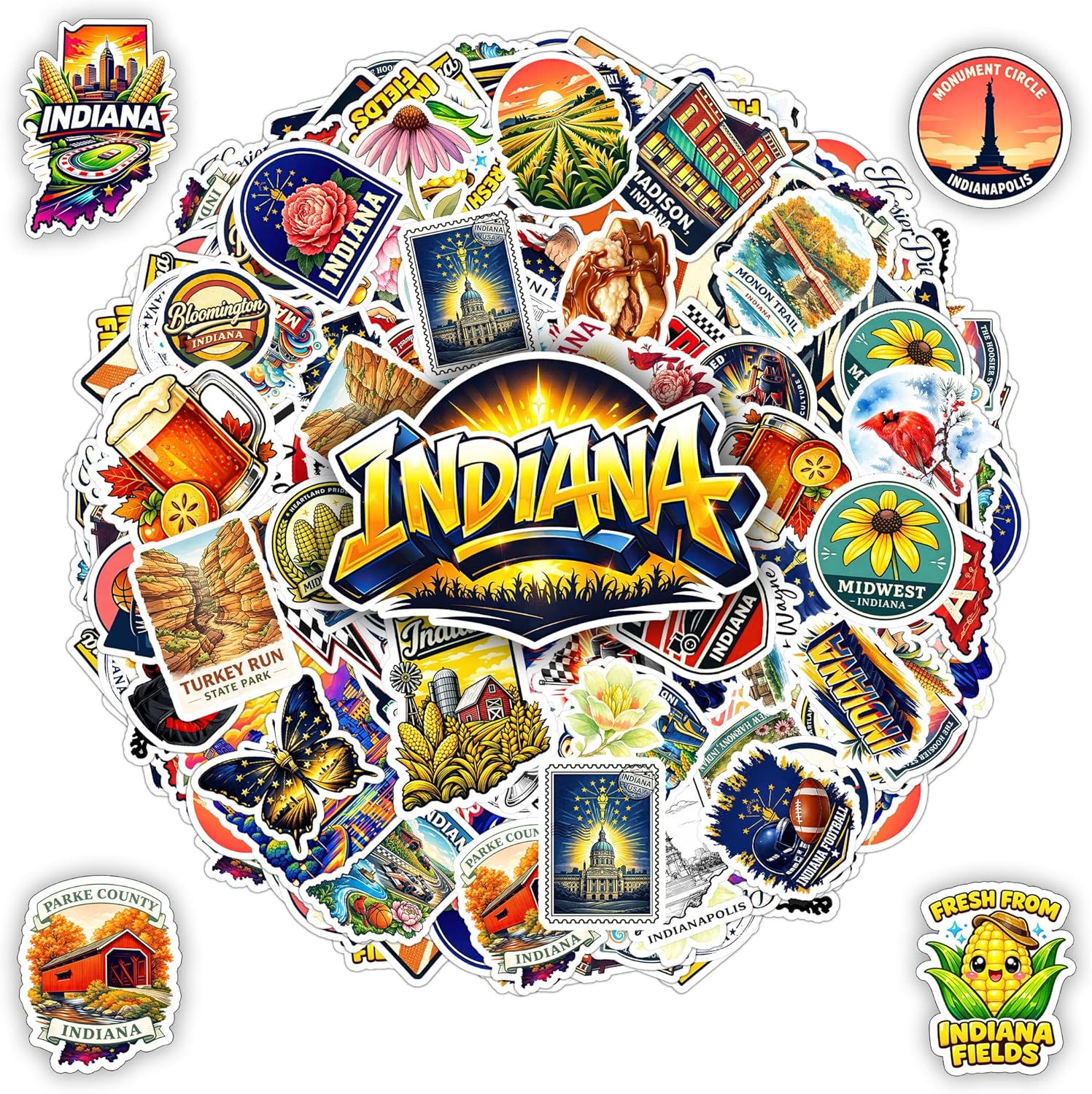 Amazon.com: BETANAS 100 PCS Indiana Stickers Pack, State Travel ...