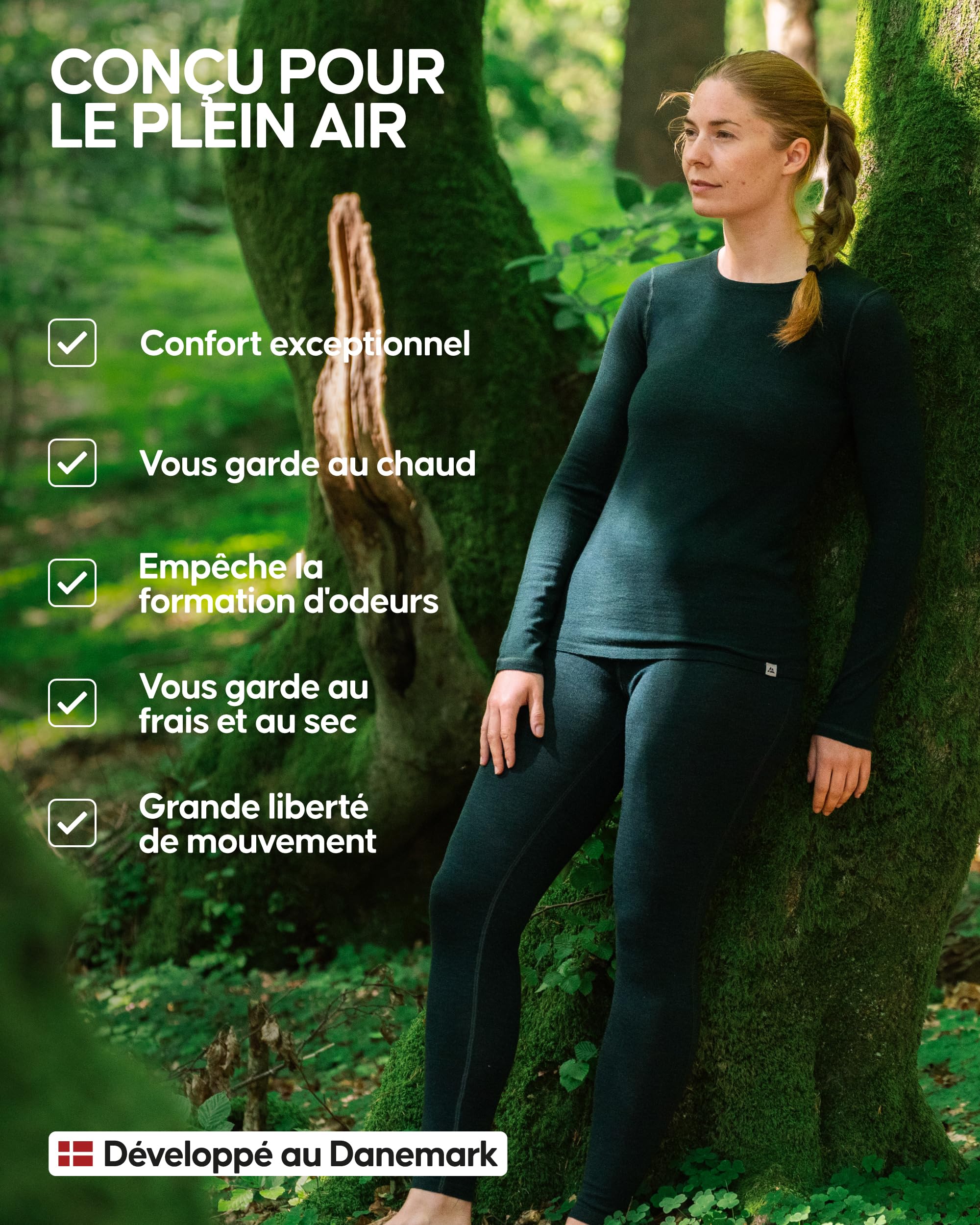 DANISH ENDURANCE sous-Vêtements Thermiques en Laine Mérinos Chaudes pour Femmes, Ensemble de Couches de Base (Haut & Bas) Vêtements Thermique pour Femmes