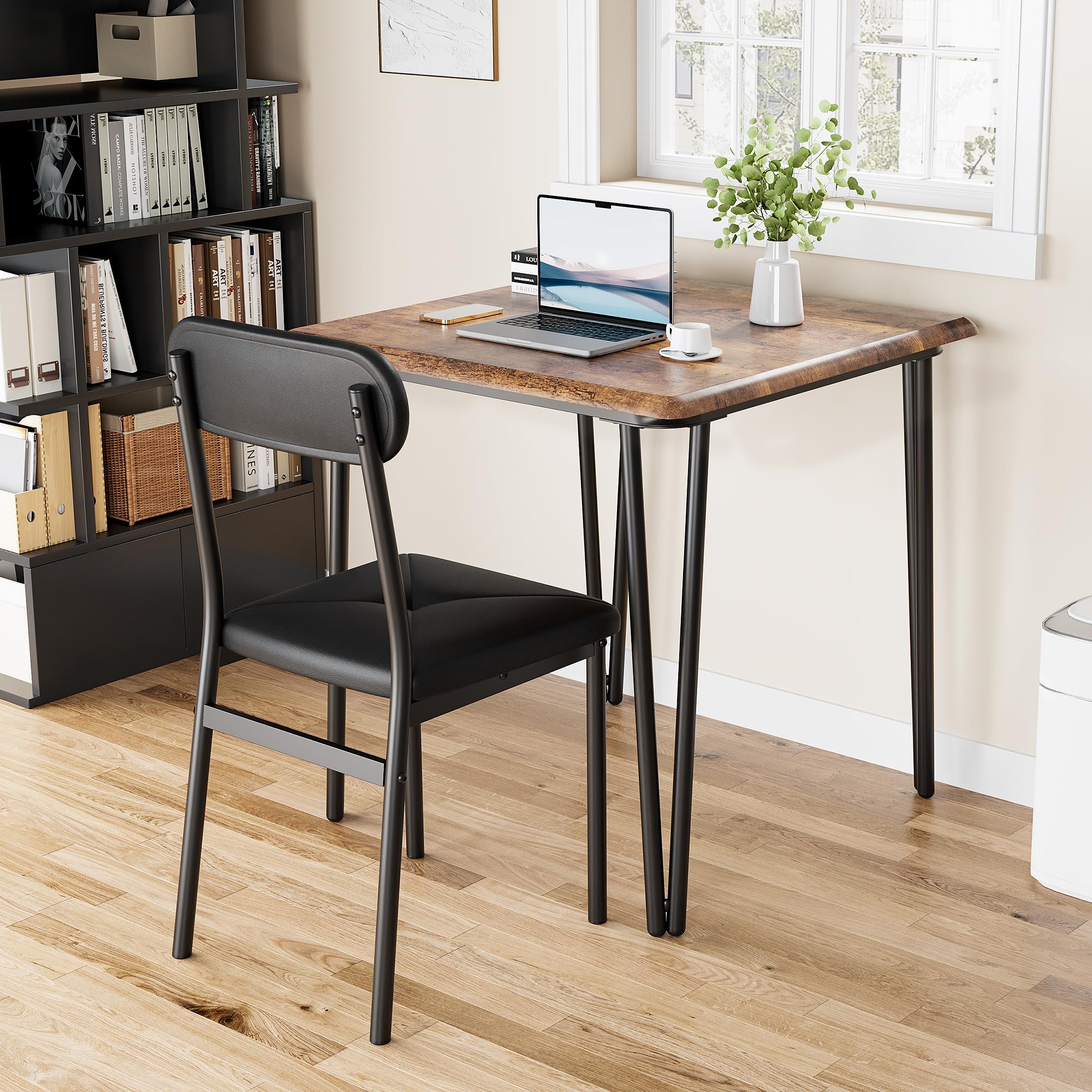 Zstar Ensemble Salle à Manger Compact 2 Personnes – Table carrée Moderne avec 2 chaises rembourrées – Structure métal Robuste – Idéal Petit Espace, Appartement, Style rétro – Couleur : rétro