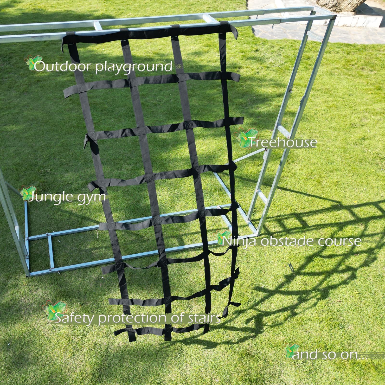 CL CLC Climbing Cargo Net Black 7ft X 4ft(87 inch x 48 inch)-Playground Play Safety Net,Rope Ladder,Jungle Gyms, Swing Set, Obstacle Courses for Outdoor Treehouse - Image 3