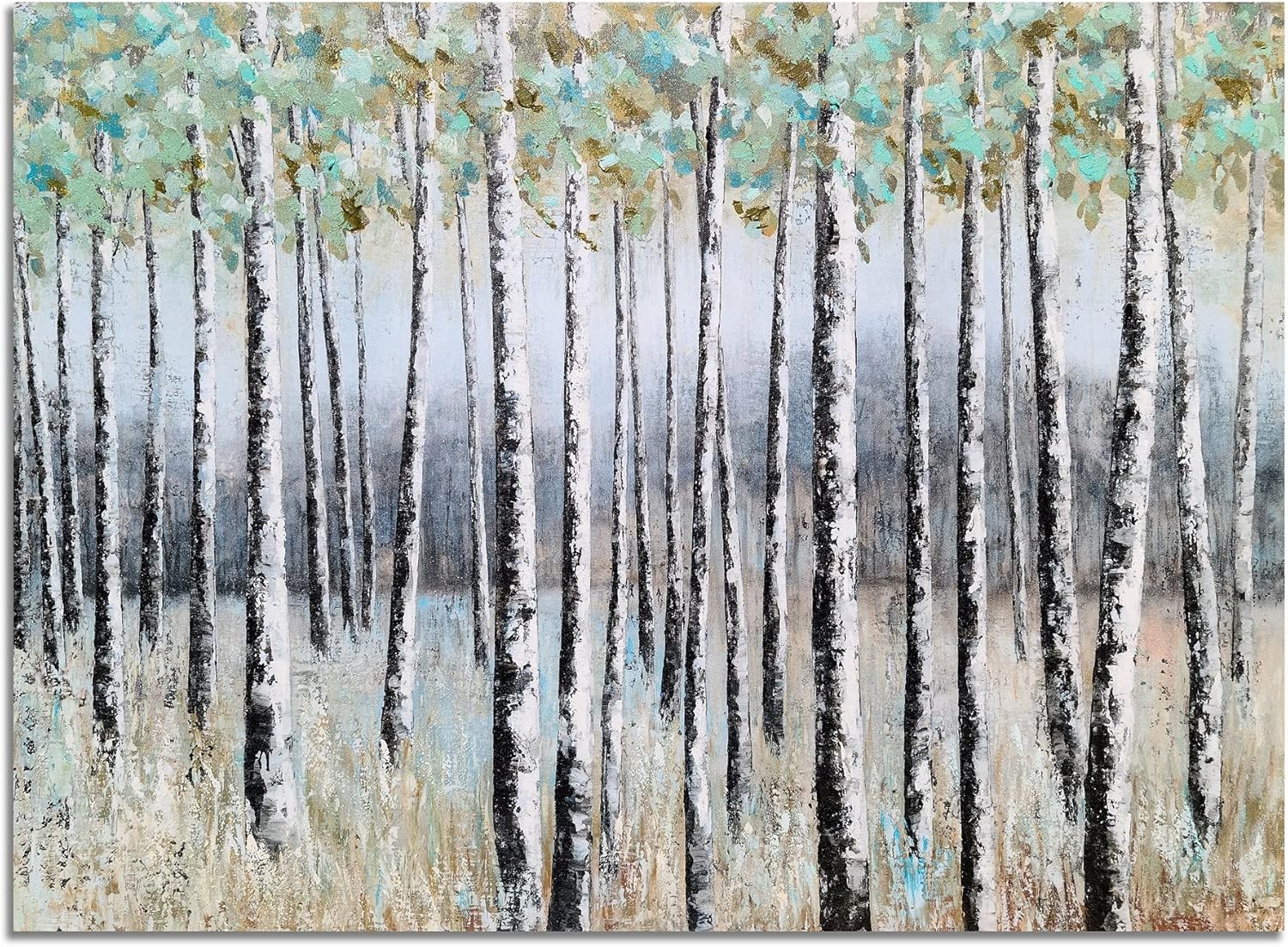 SYGALLERIER Forest Paintings with Textured Modern Abstract Birch Tree Canvas Wall Art Contemporary Landscape Pictures for Living Room Bedroom Bathroom Decor