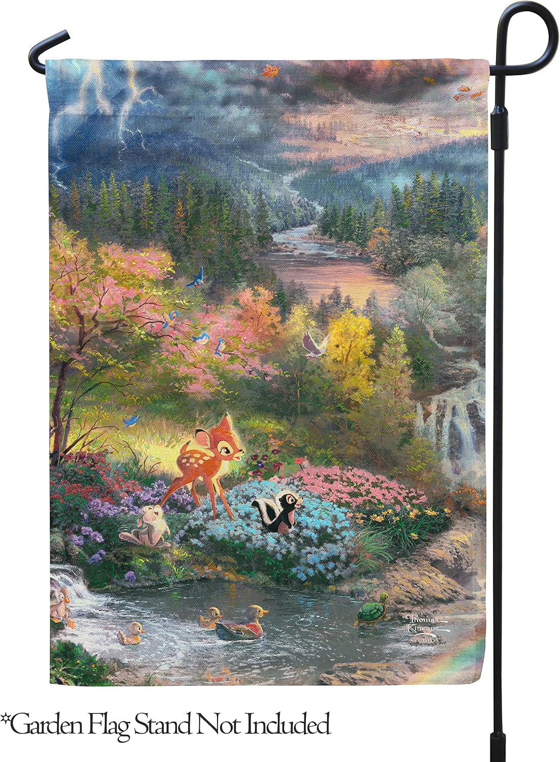 Flagology, Thomas Kinkade Disney, Bambi's First Year I – Garden Flag 12" x 18", Exclusive Fabric, Officially Licensed Thomas Kinkade Disney