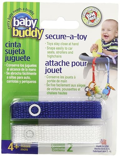 Baby Buddy Secure-A-Toy, la correa de seguridad asegura juguetes, mordedores o chupetes a cochecitos, sillas altas, asientos de automóvil, longitud