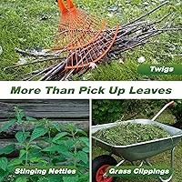 Vista 7 de Walensee - Rastrillo para hojas con mango largo de acero, recogedor de hojas resistente y garra de jardín, recogedor de hojas multiusos y rastrillo