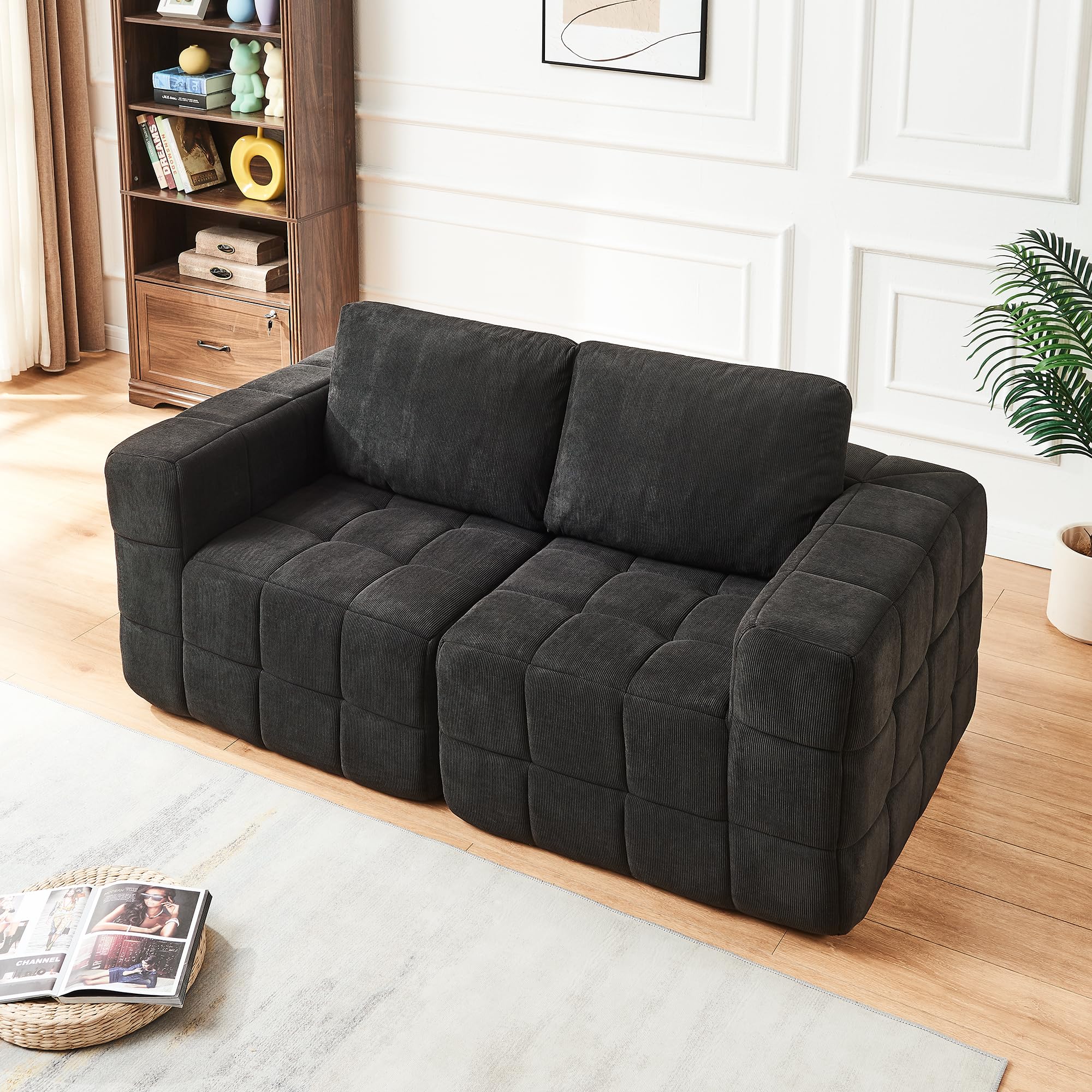 Panana Couch Sofa 2-Seater Foam Sofa Loveseat for Small Spaces Comfy Sofas Boneless Couch for Living Room, Bedroom, Apartment, Office, No Assembly Needed (Black, 165cm Length)