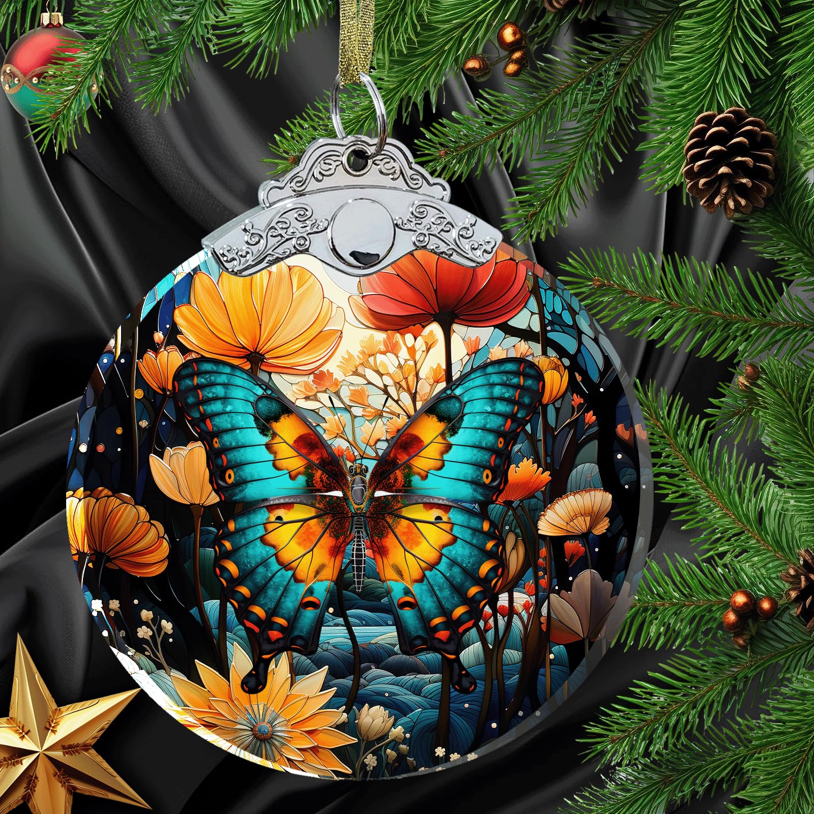 Aestas Butterfly Christmas Ornament - Butterfly Gifts for Women Men Crystal Glass 3"" Hanging Decorations - Butterfly Ornaments for Christmas Tree - Butterfly Xmas Gift for Butterfly Lovers