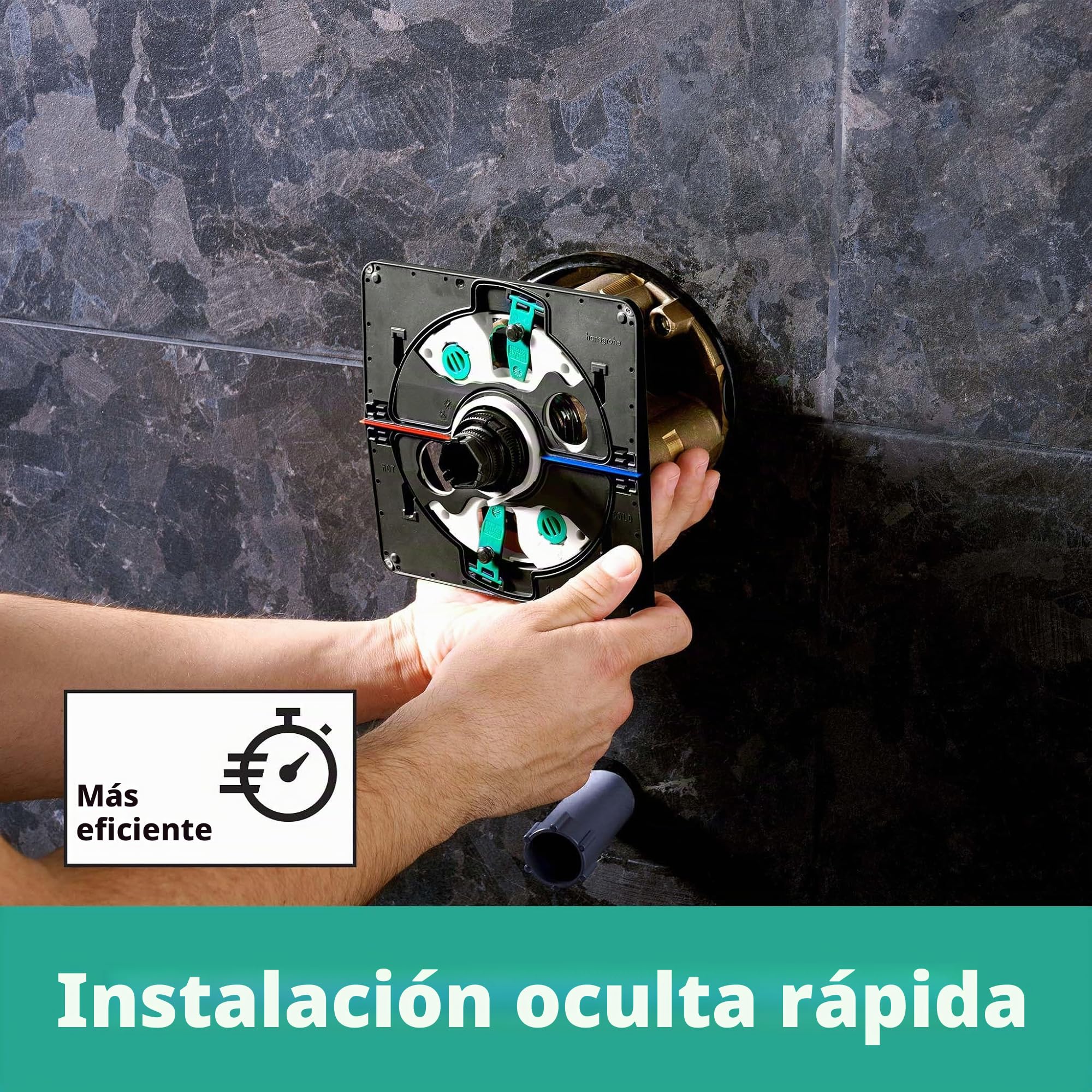 hansgrohe DuoTurn E, grifo de ducha empotrado para 2 funciones, grifo monomando ducha rectangular, mezclador monomando de ducha para iBox universal 2, cromo