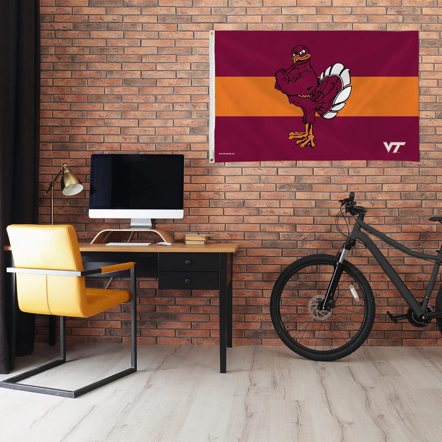 Rico Industries NCAA Virginia Tech Hokies Hokie Bird Maroon with Orange Stripe 3' x 5' Banner Flag Single Sided - Indoor or Outdoor - Home Décor - Image 2