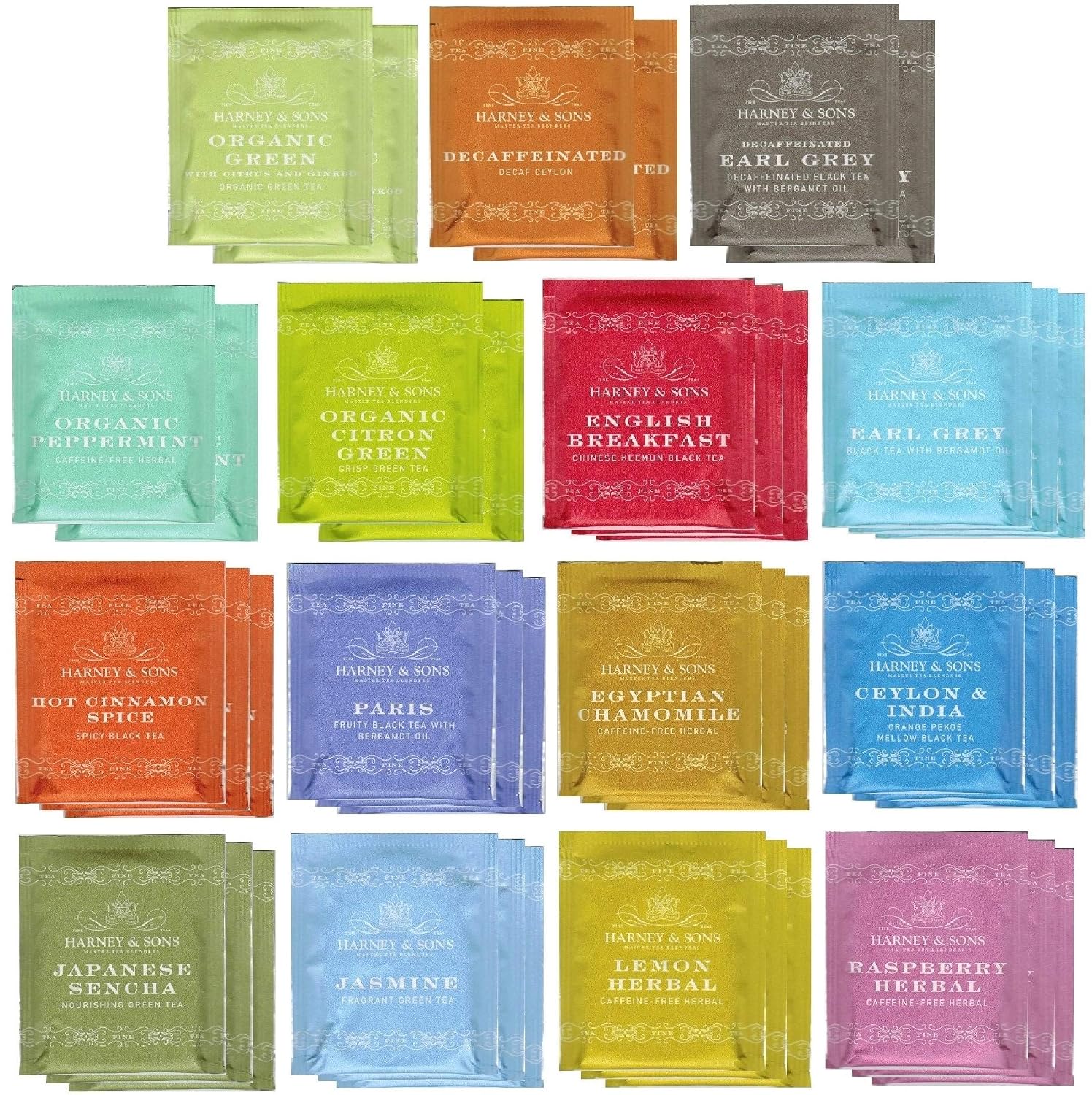 Harney & Sons Tea Bag Sampler 40 Ct with By The Cup Honey Sticks