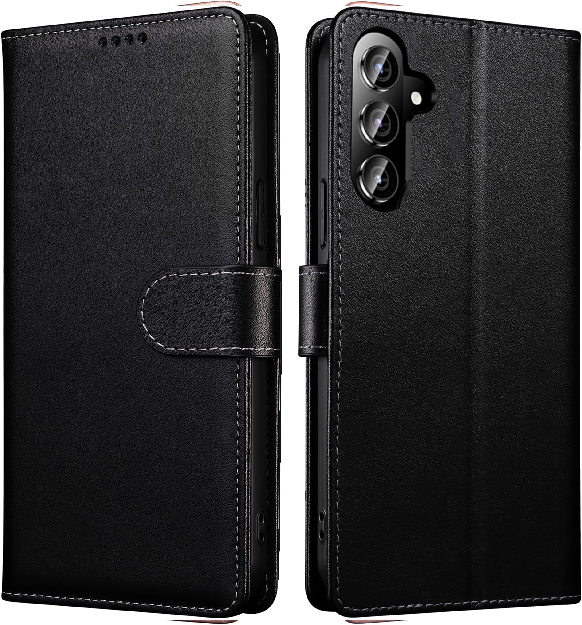 Étui Portefeuille En Cuir Véritable Avec Rabat Pour Samsung Galaxy S25 Ultra - Protection RFID, Noir