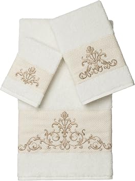 Linum Home Textiles Scarlet 3Pc Embellished Towel Set, Cream
