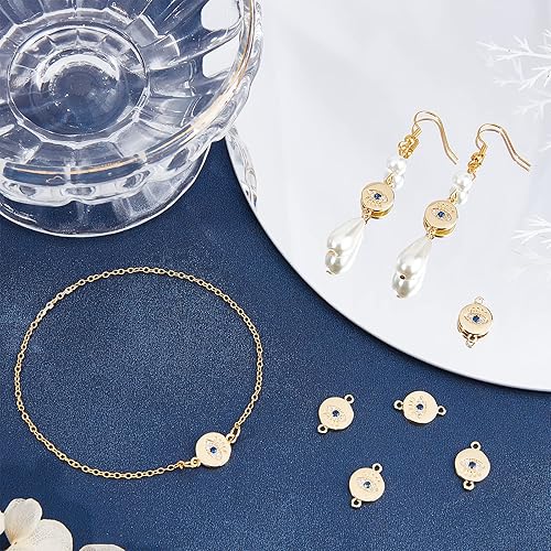 Miniatura 5 de Beebeecraft 8 dijes de ojo turco de 2 colores chapados en oro de 18 quilates y platino, cuentas de cristal turco de ojo turco para hacer joyas de