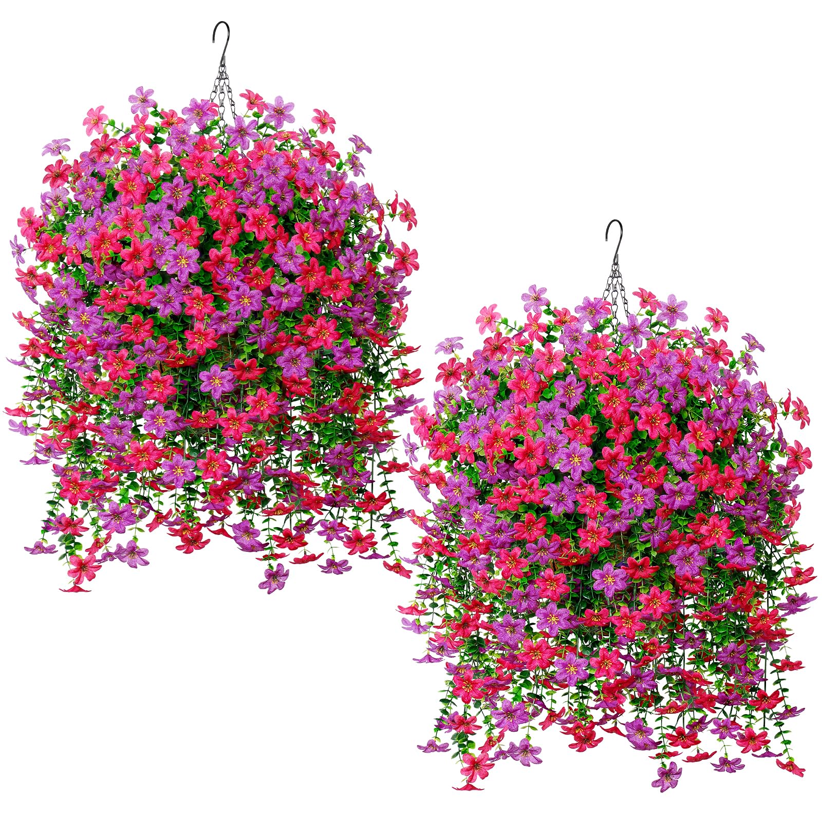 ASTNIC 2 Set Hanging Baskets Outdoor with Artificial Flowers, Realistic Fake Plants Silk Flowers DIY Chain Hanging Basket Faux Flowers Daisy Floral for Home Decoration,Garden Wedding Patio Front Door