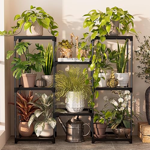 Miniatura 8 de Soportes para Plantas de Interior, Estante de Plantas de Exterior de Metal para Múltiples Plantas, Soporte de Plantas en Escalera con 8 Macetas,