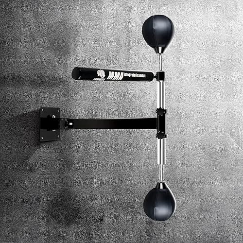 Miniatura 6 de INNOLIFE Barra giratoria de boxeo con bola de velocidad de 2 piezas, entrenador de velocidad MMA montado en la pared multifunción, poste de función