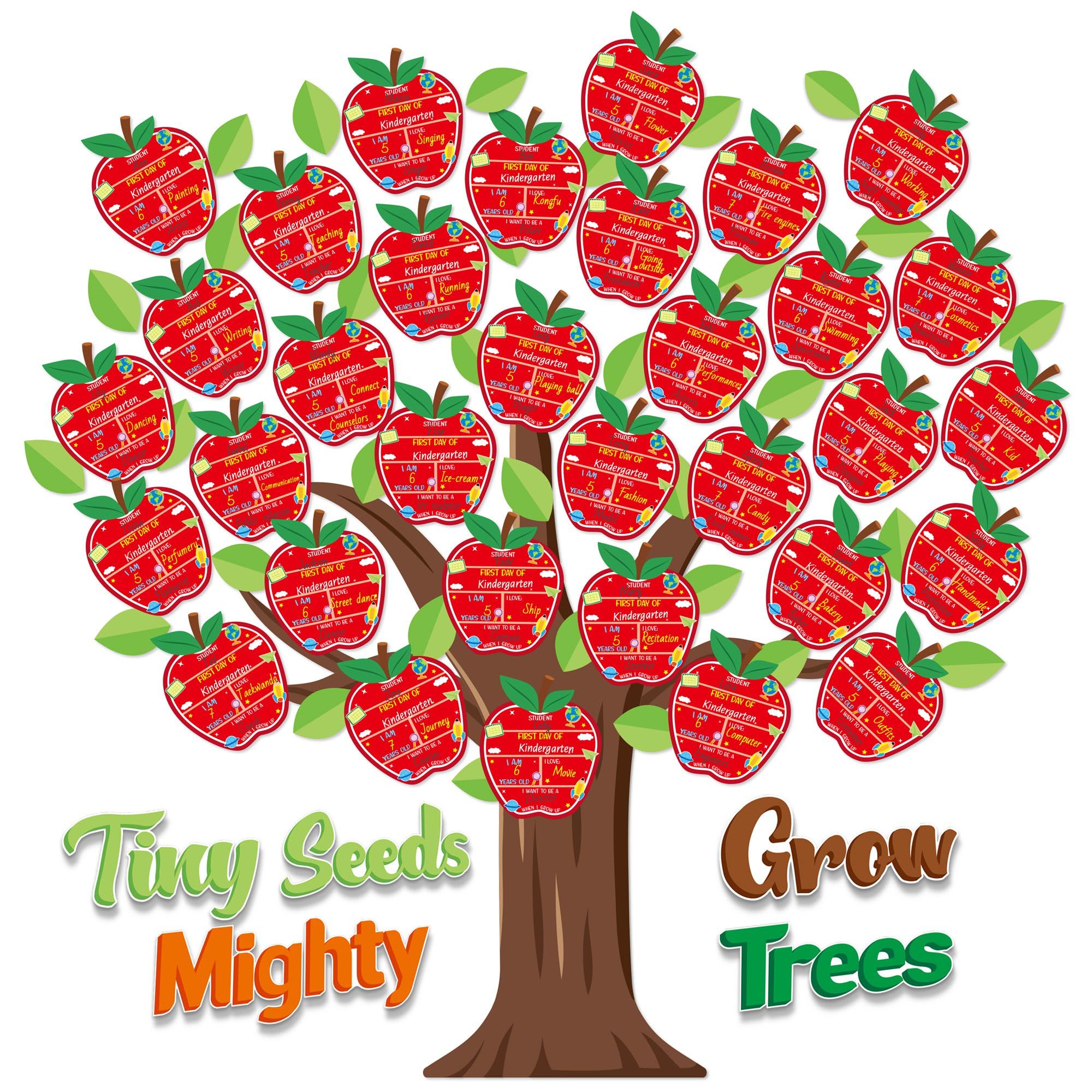 B1ykin Apple Tree 1st School Bulletin Board - 81Pcs Tiny Seeds Grow Mighty Tree First Day of School Sign Cutouts, Back to School Chalkboard Decor Supplies for Elementary Kindergarten Preschool