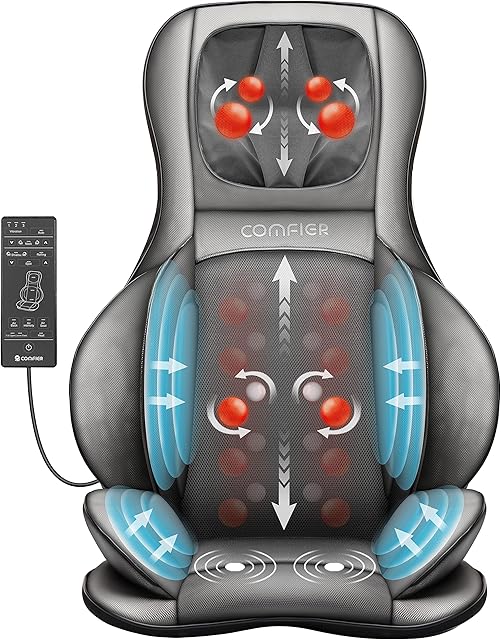 COMFIER Shiatsu nakładka do masażu z ugniataniem, rolkami, masażem wibracyjnym i kompresją powietrza, nakładka do masażu z funkcją ogrzewania, na kark, ramiona, plecy i uda, prezent na Dzień Ojca