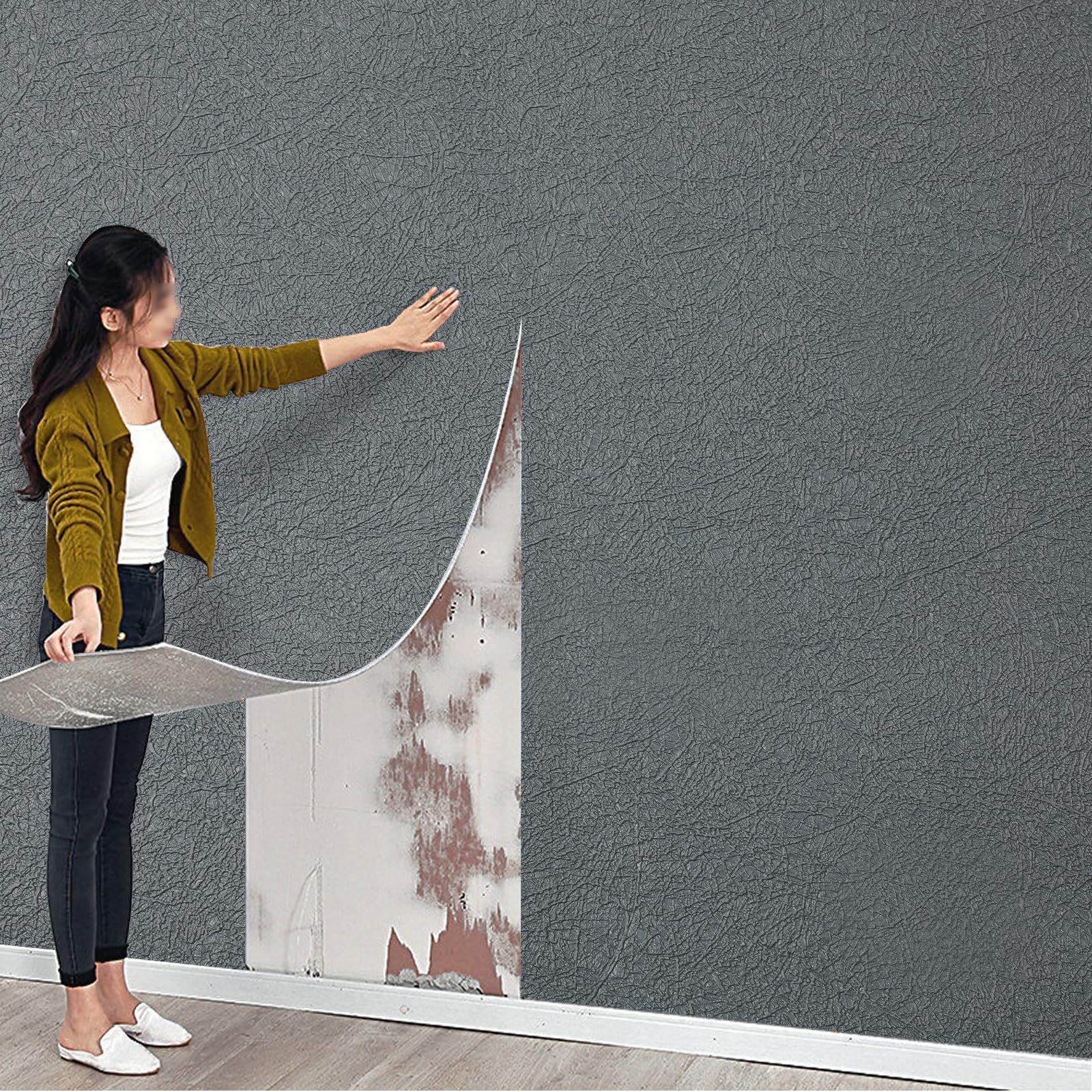 Tarwanear Self Adhesive Thermal Wallpaper, 3mm Thick Dark Grey Textured Peel and Stick Wall Panels Waterproof Insulation Thermal Wallpaper for Living Room Kitchen Bathroom Ceilings-1Roll, 280 * 50cm