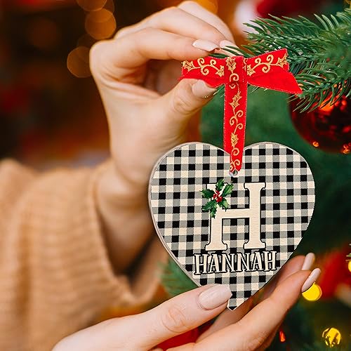 Miniatura 6 de Adornos iniciales de Navidad personalizados con nombre, 6 formas, 3 fuentes, 8 patrones. Decoración de adorno de madera de Navidad personalizable,