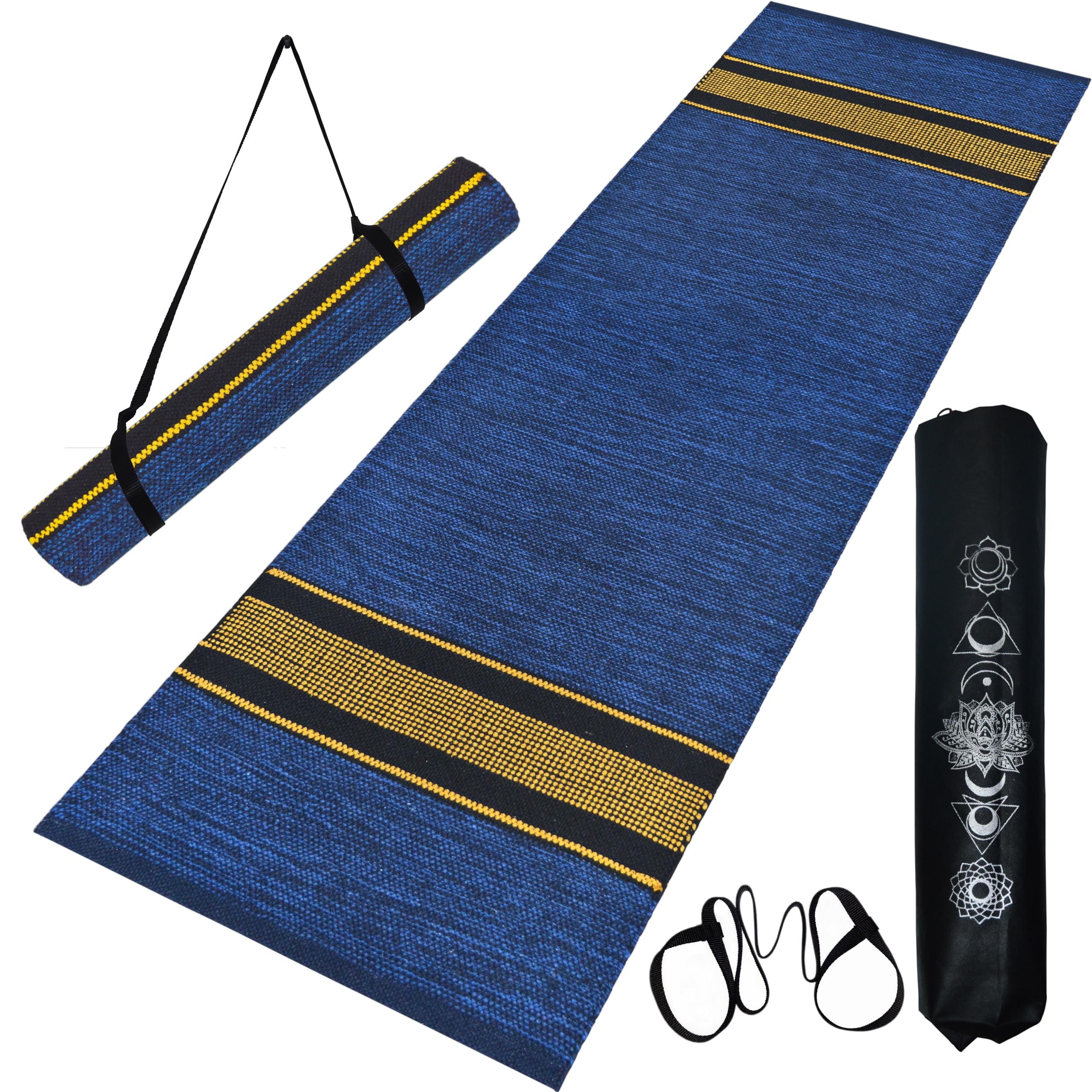 house of handmade House of Handmade™ - Premium Cotton Yoga Mats for Women and Men, 2X6 feet, 5mm thick, Anti Skid backing, Light Weight, Machine Washable, Non Slip for Home Exercise & Pilates (Navy Blue)-picture-5