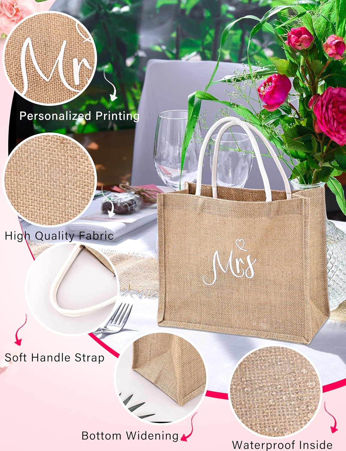 EPLAZA 6 Pcs Bride Robe for Wedding Day Set Bridal Robe with Slippers Tumbler Tote Lace Trim Wedding Robes for Bachelor Party - Image 5