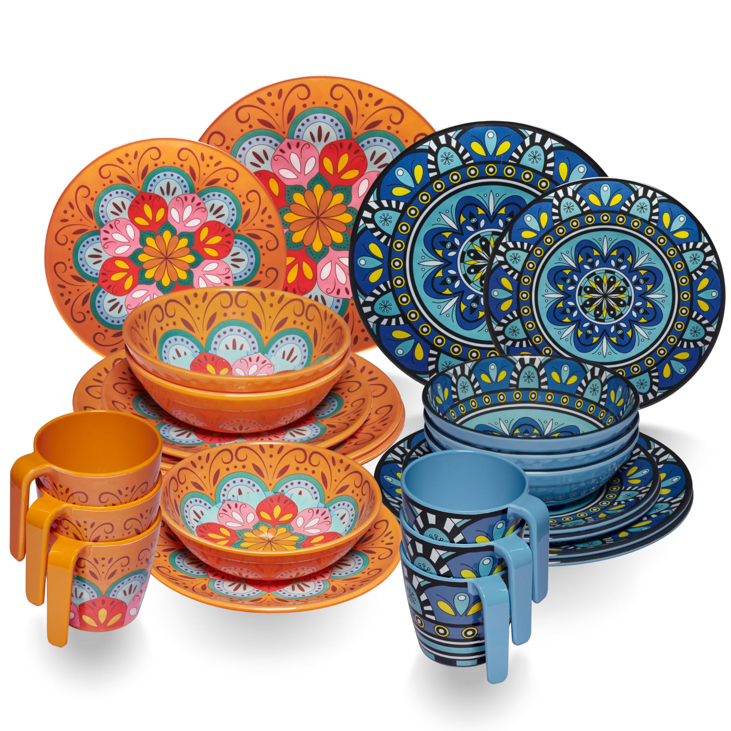 Service table mélamine Toscane pastel 6 personnes 24 Orange bleu Aspect