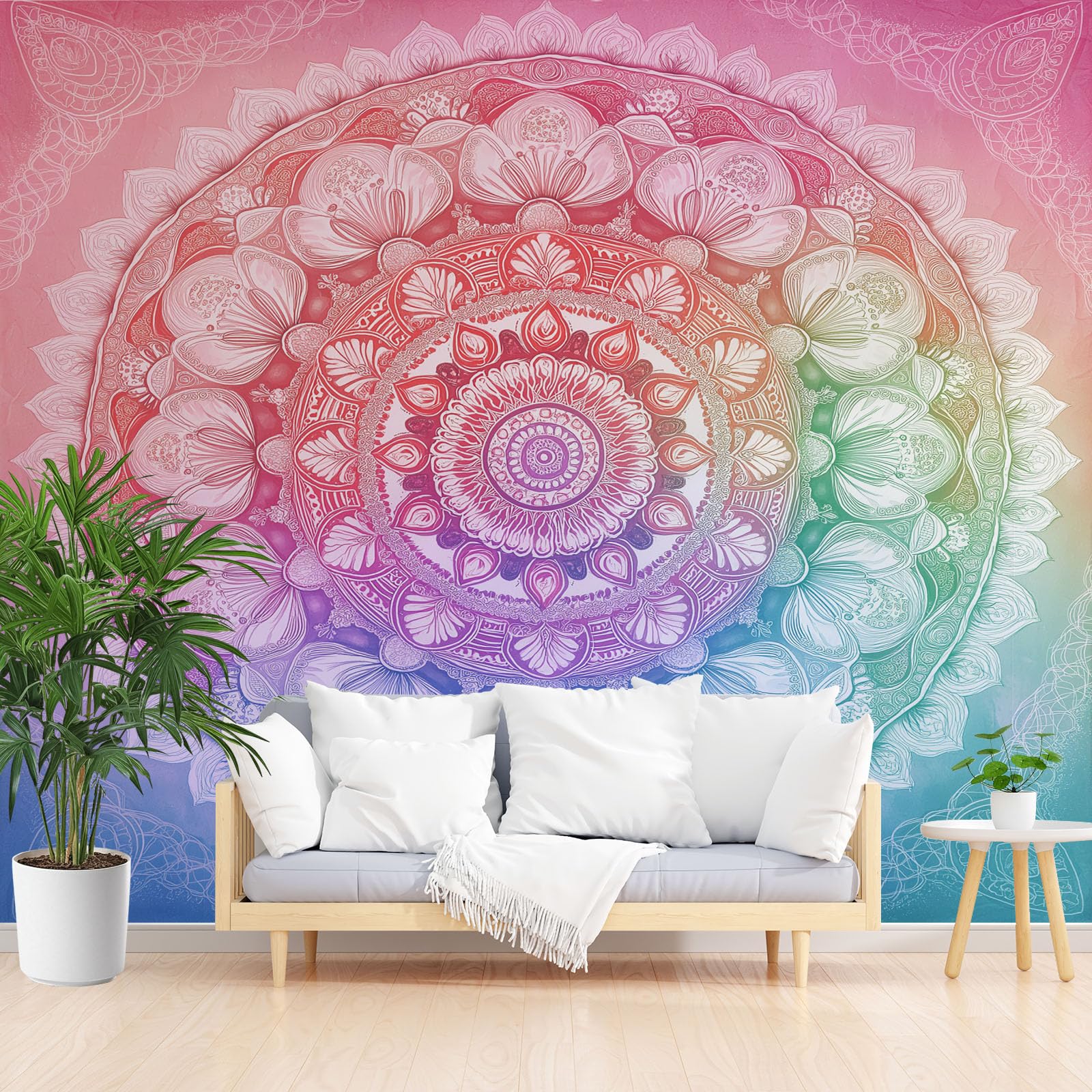 Papier peint panoramique 3d mandala lavable pour salon et cuisine