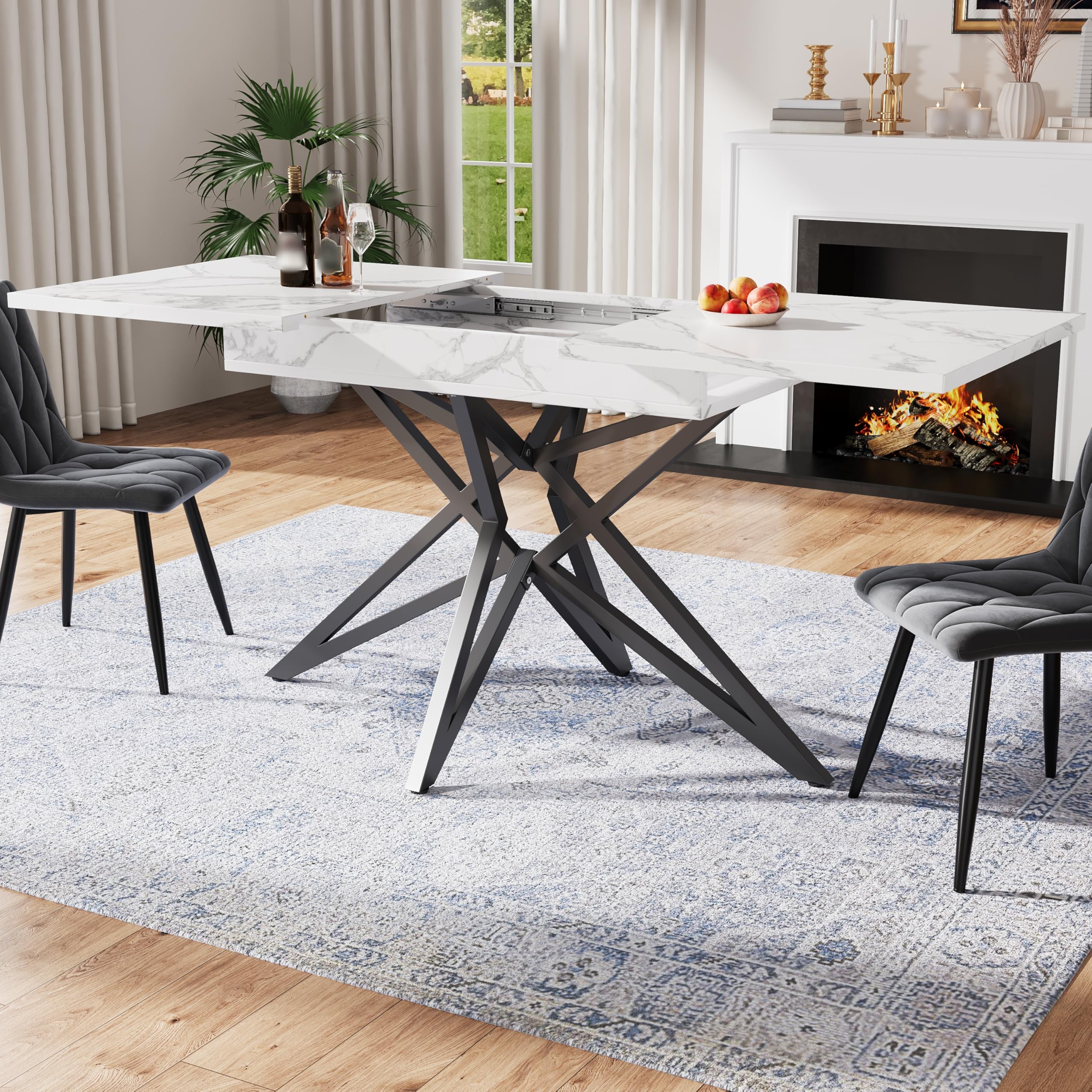 Table à manger rectangulaire 120 à 160 cm pour salon et repas