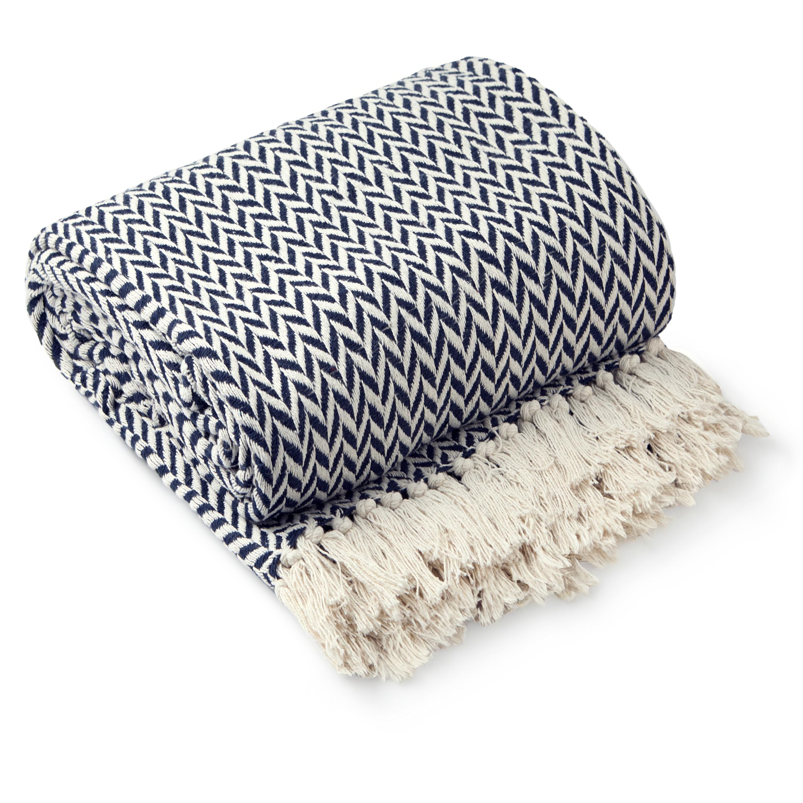 Emma Barclay Throw Blanket For Sofas Bed Extra Large Recycled Cotton Throws For Settees In Navy Throw Scandi Woven Blankets - Cherokee Collection 90" x 100" (229cm x 254cm) Navy