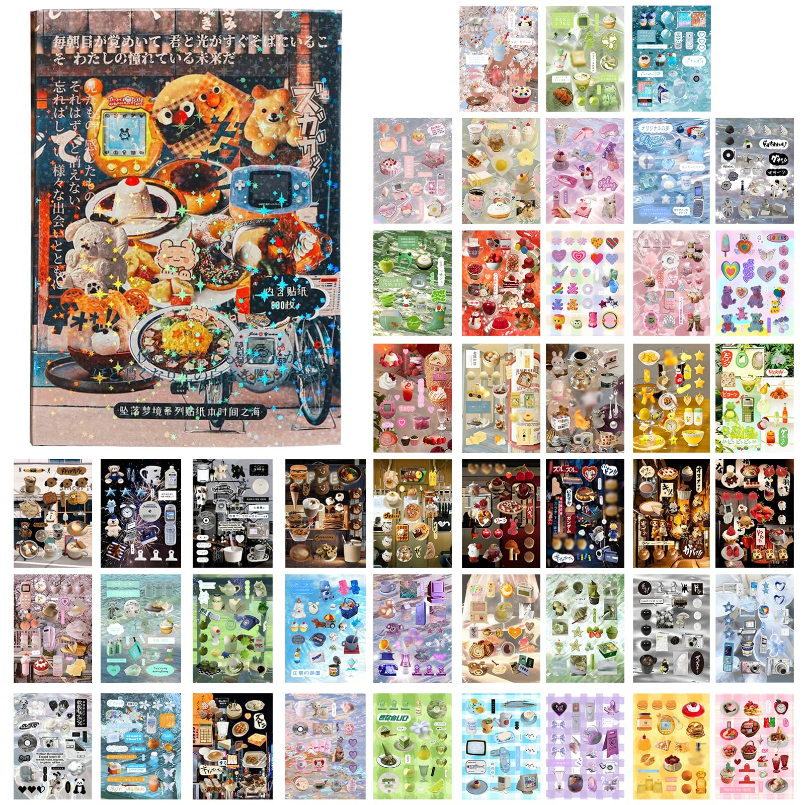 DAVBNM Japanese Retro Sticker Book, 45 Sheets of Cartoon Sticker Book, Decorative Stickers for Scrapbooking, Junk Journaling for Adults DIY Crafts