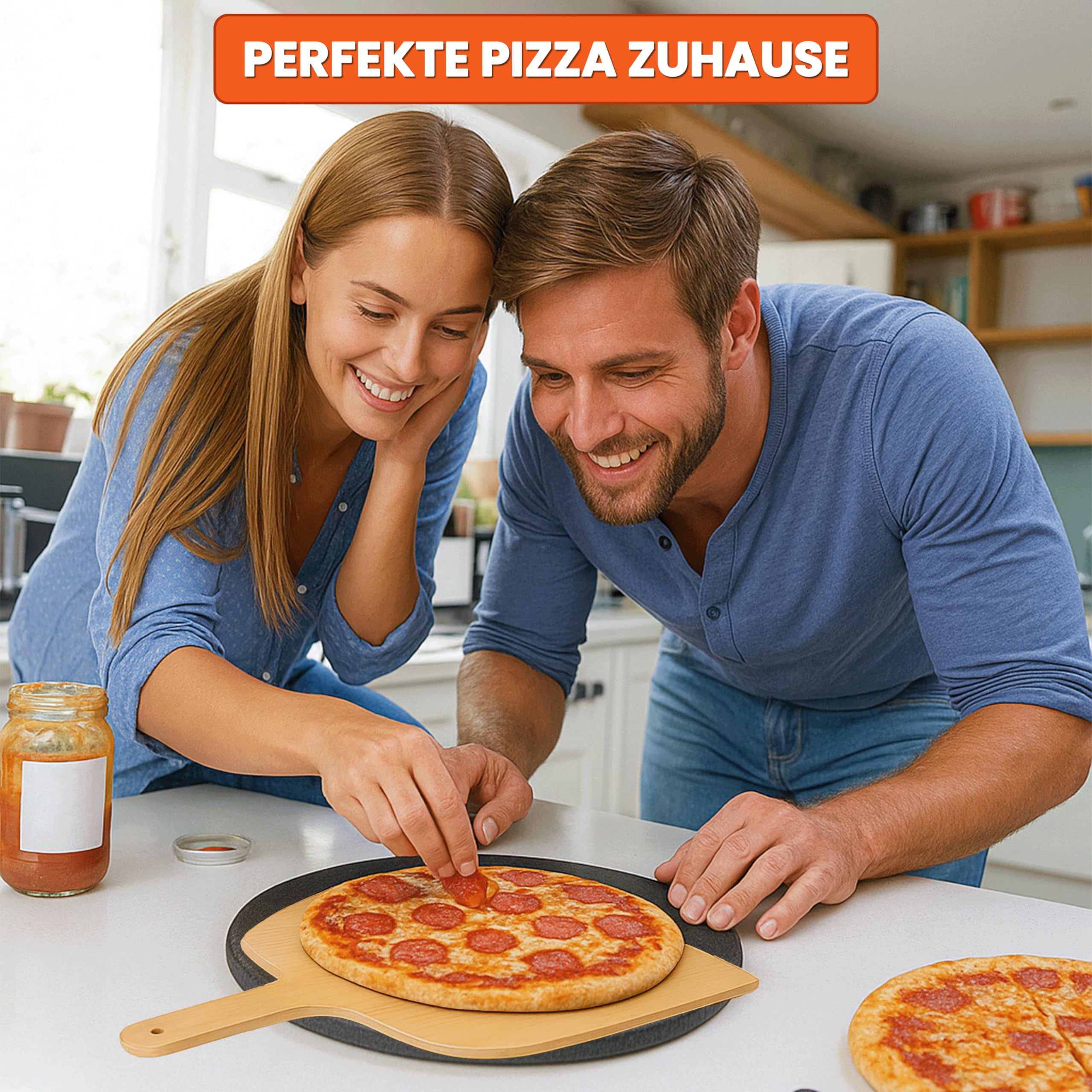 Megrill Pizzastein Rund Set 350x20mm Cordierit – Glasierter Pizza Stein für Holzkohle & Gasgrill, Hitzebeständig & Leicht zu Reinigen, Perfekt für Knusprige, Luftige Pizzaböden – Made in Germany