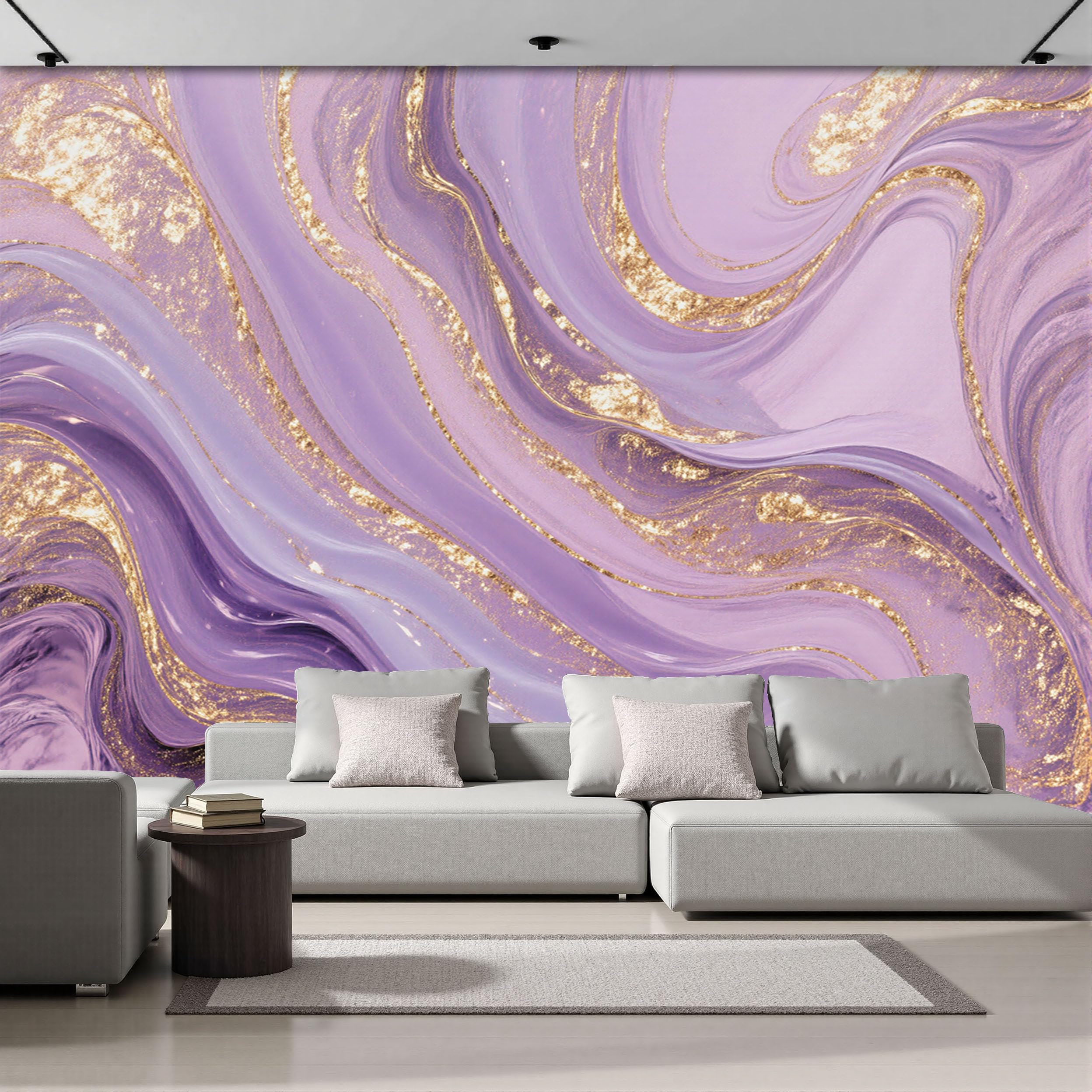 Papier peint intissé marbre fluide pour masquer les murs ternes et illuminer un salon sombre