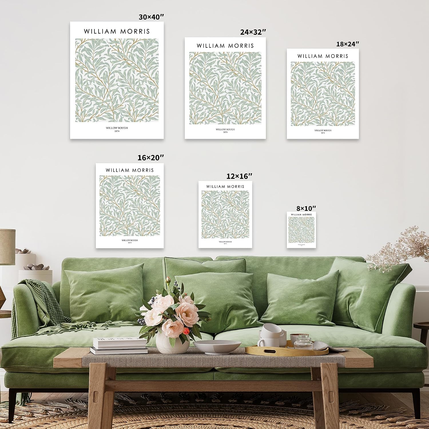 Poster Master Vintage William Morris Canvas - Retro Willow Bough Print - Leaves Pattern Art - Gift for Men & Women - Chic Wall Decor for Living Room, Office or Dorm - 8x10 STRETCHED Canvas