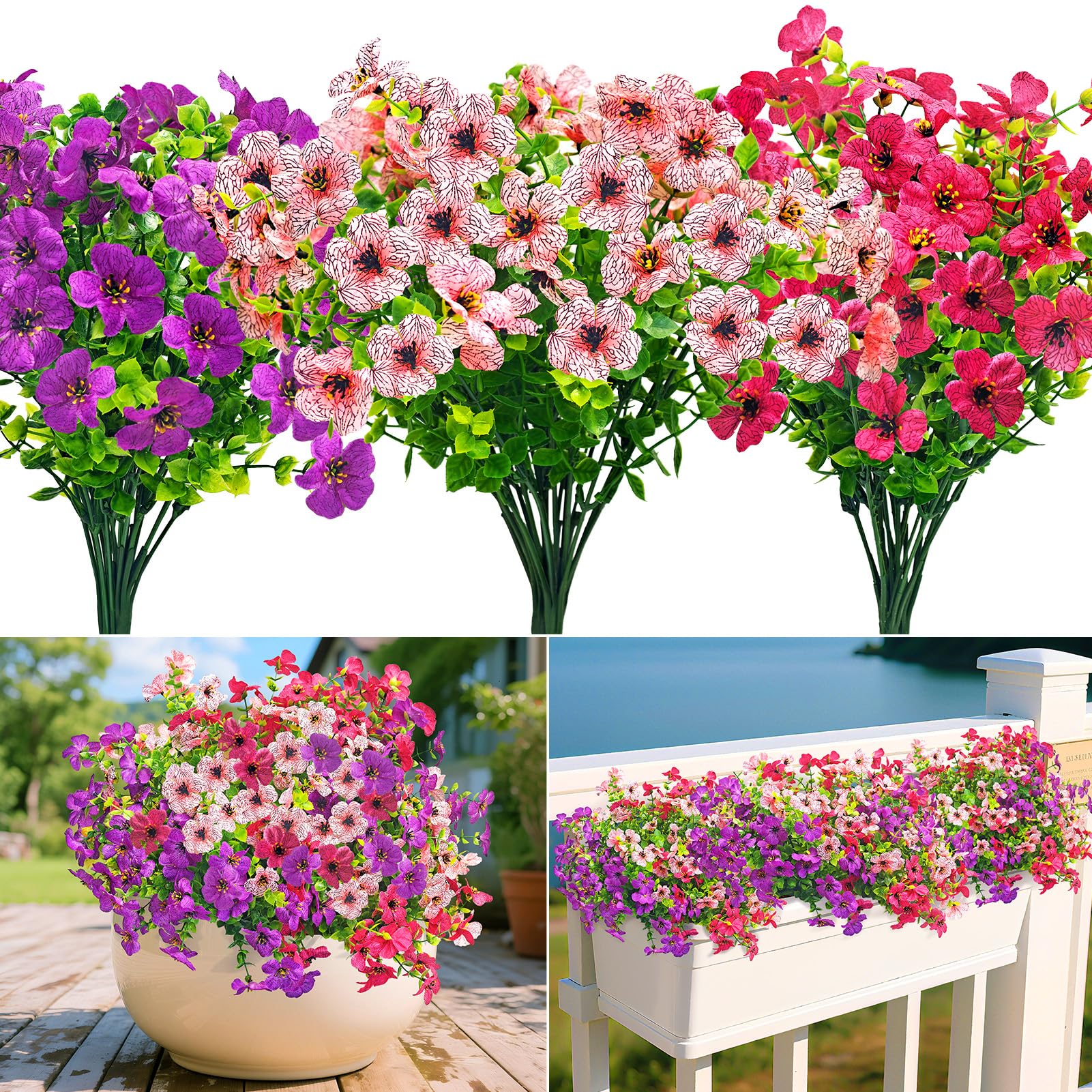Artificial Flowers Outdoor 189 Fake Flowers, 9 Bundles UV Resistant Plastic Faux Silk Flowers Bouquet, Decorative Artificial Flowers Plants for Garden Graves Porch Window Front Door Indoor Decoration โ image 1