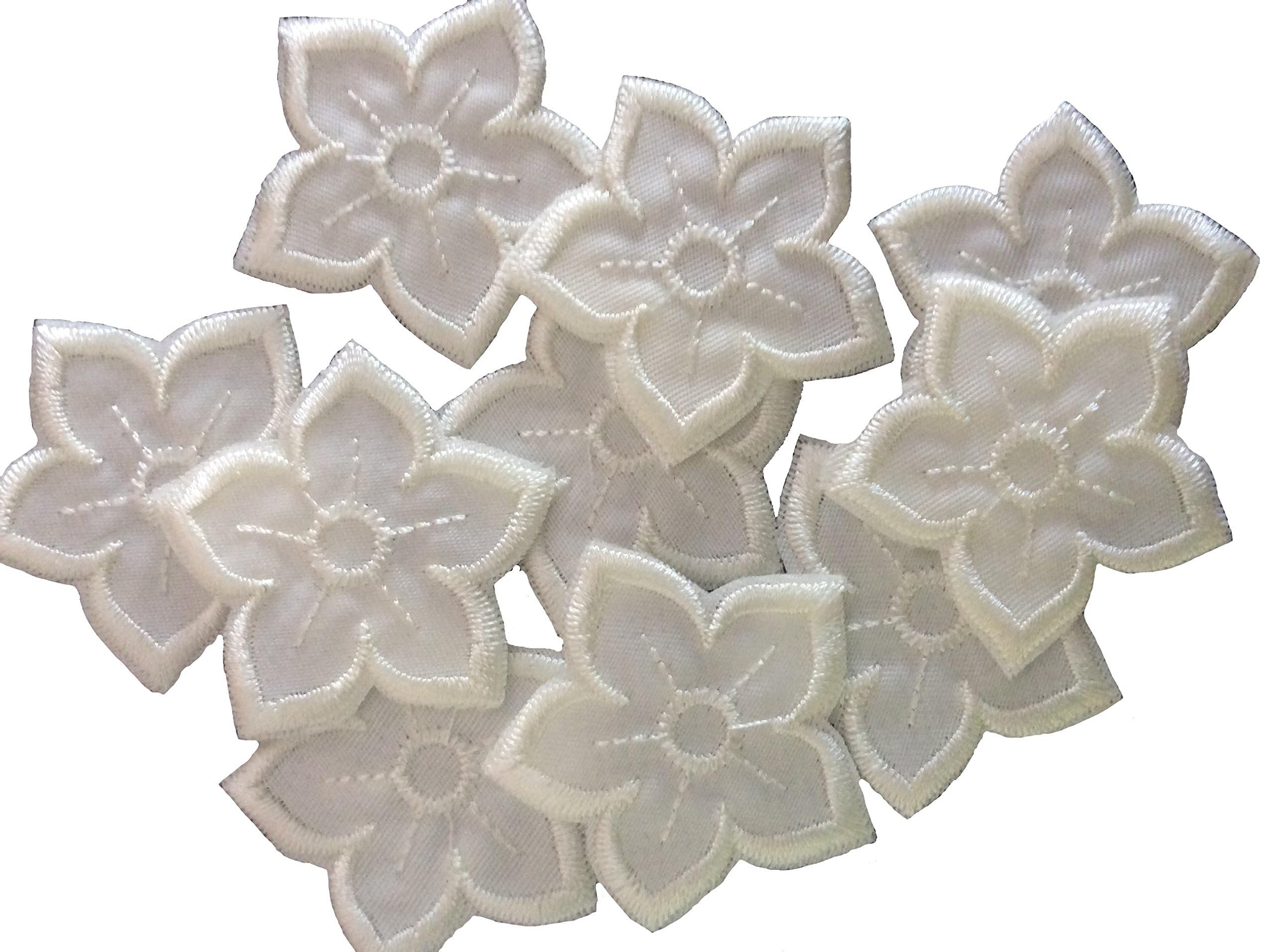 Iron On Patches - White Flower Patch 10 pcs Iron On Patch Embroidered Applique A-39