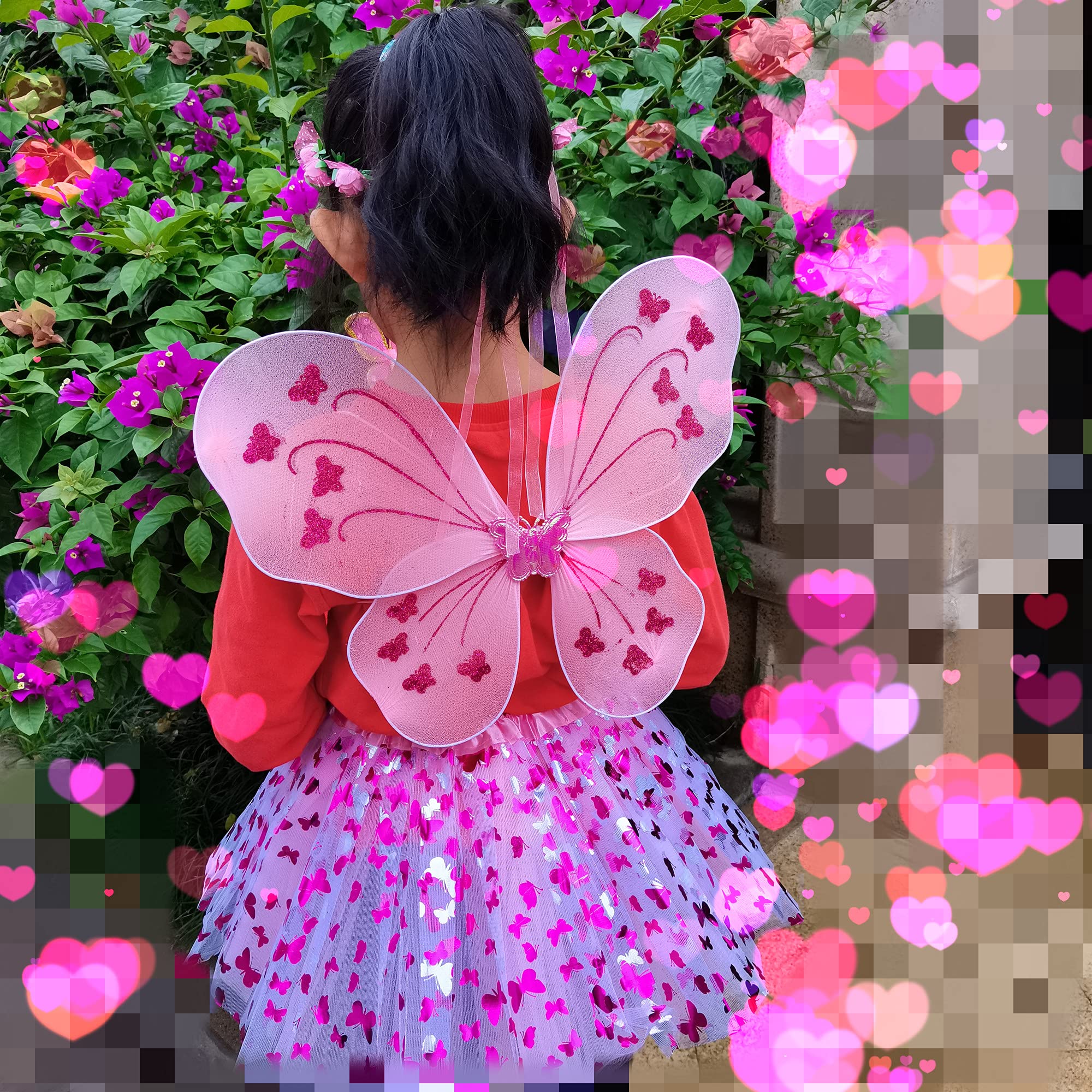 Rainbow Fairy Wings for Kids Wand Set Little Girl Wings Party Favor