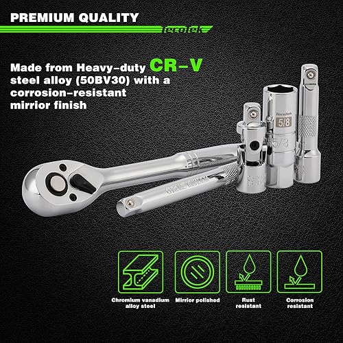 Miniatura 3 de TecoTek Juego de llaves de bujía de 11 piezas con mango de trinquete de 38 pulgadas, separador de bujías, junta universal y barra de extensión, 58